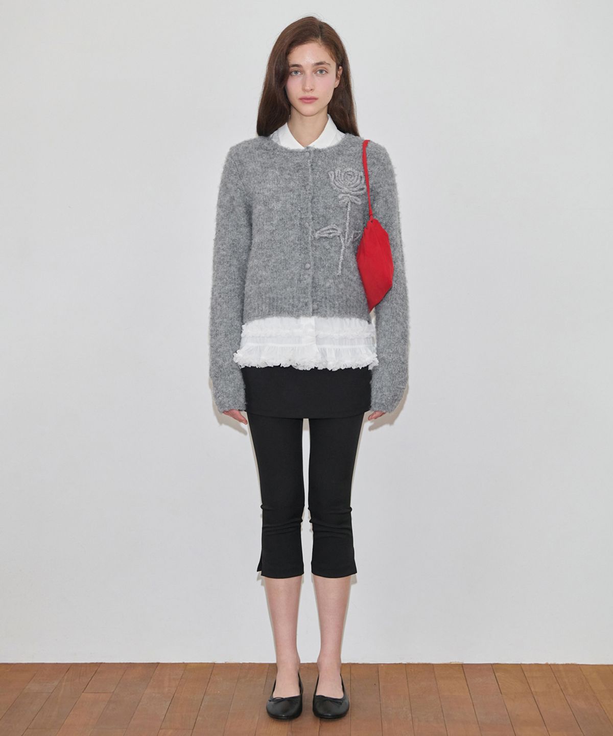 시눈(SINOON) Rose Flower Cardigan (Melange Grey)