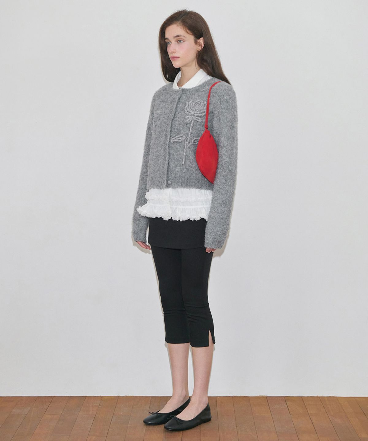 시눈(SINOON) Rose Flower Cardigan (Melange Grey)