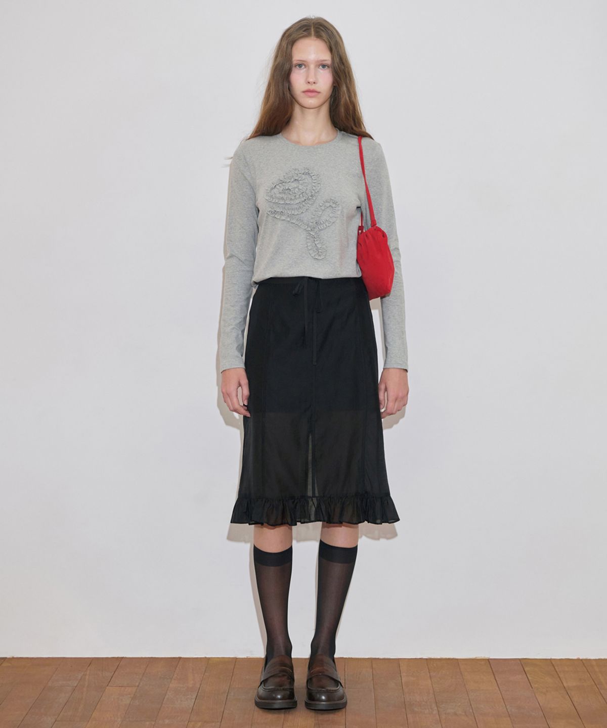 시눈(SINOON) Rose Frill Long Sleeve (Melange Grey)