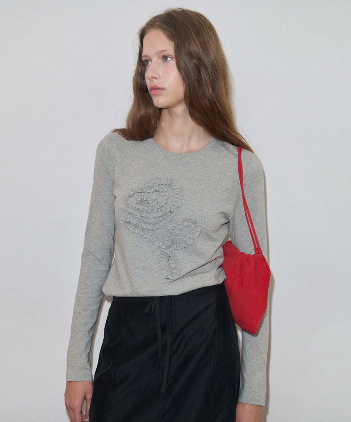 시눈(SINOON) Rose Frill Long Sleeve (Melange Grey)