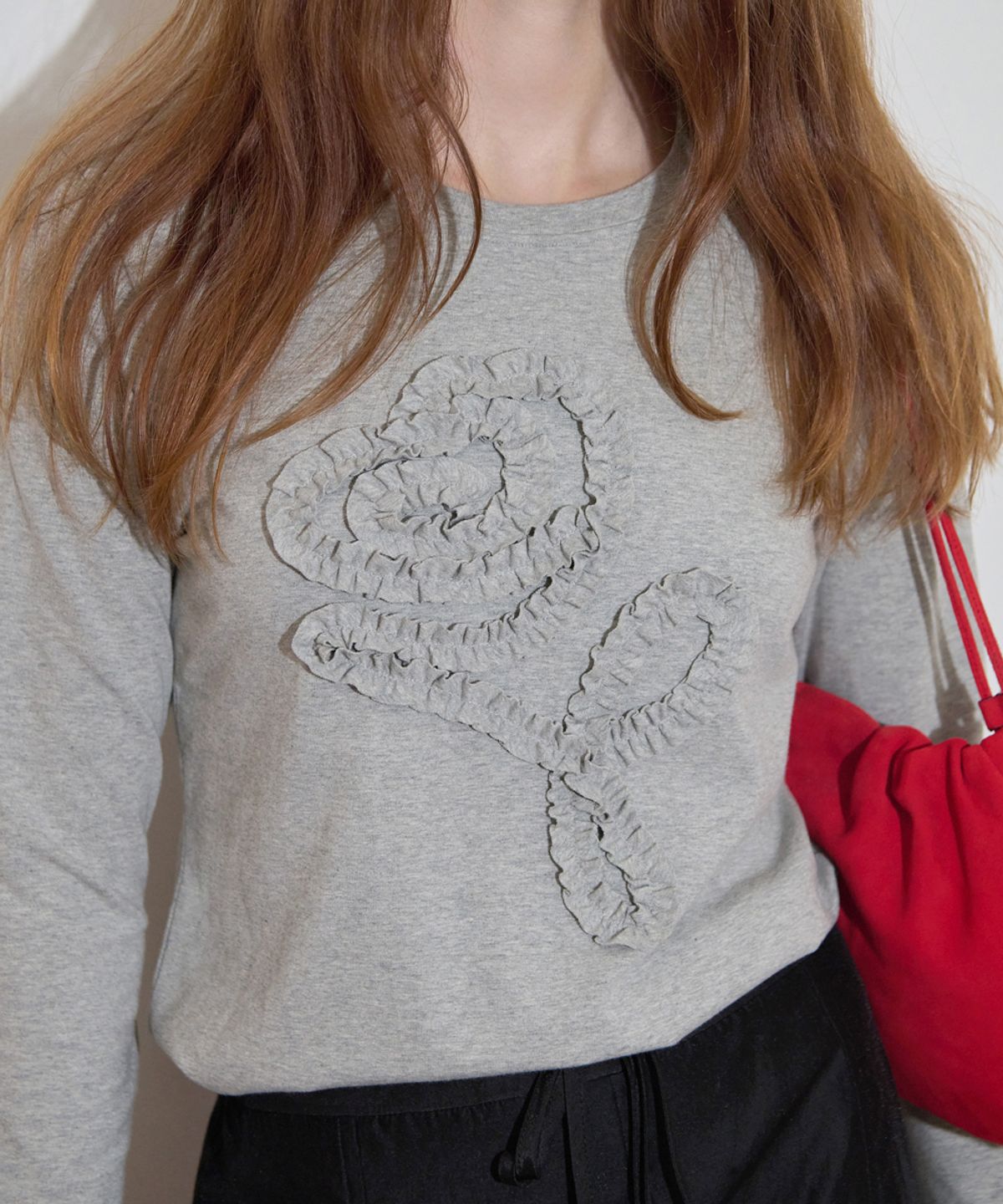 시눈(SINOON) Rose Frill Long Sleeve (Melange Grey)