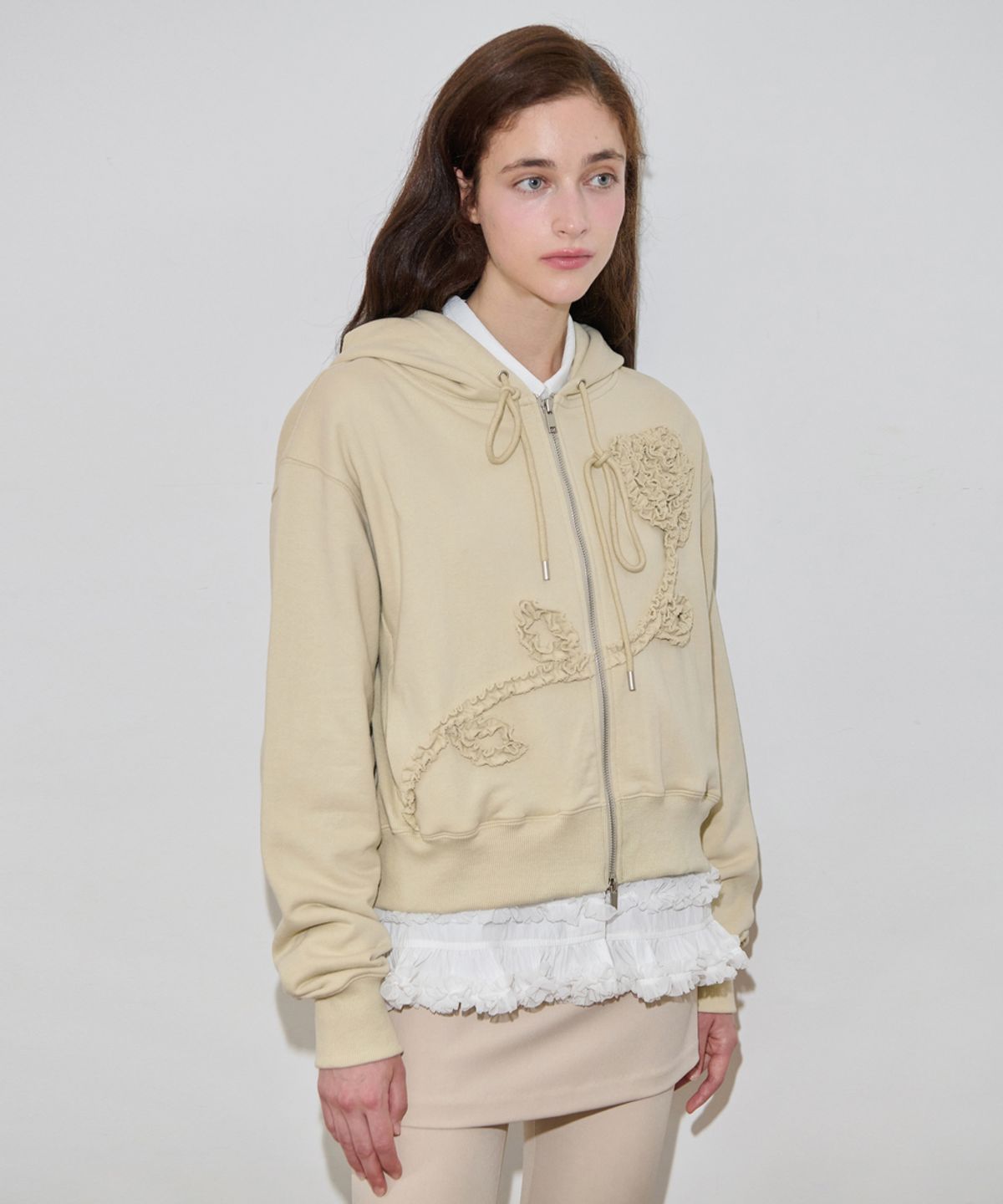 시눈(SINOON) Rose Frill Hoodie Zipup (Butter)