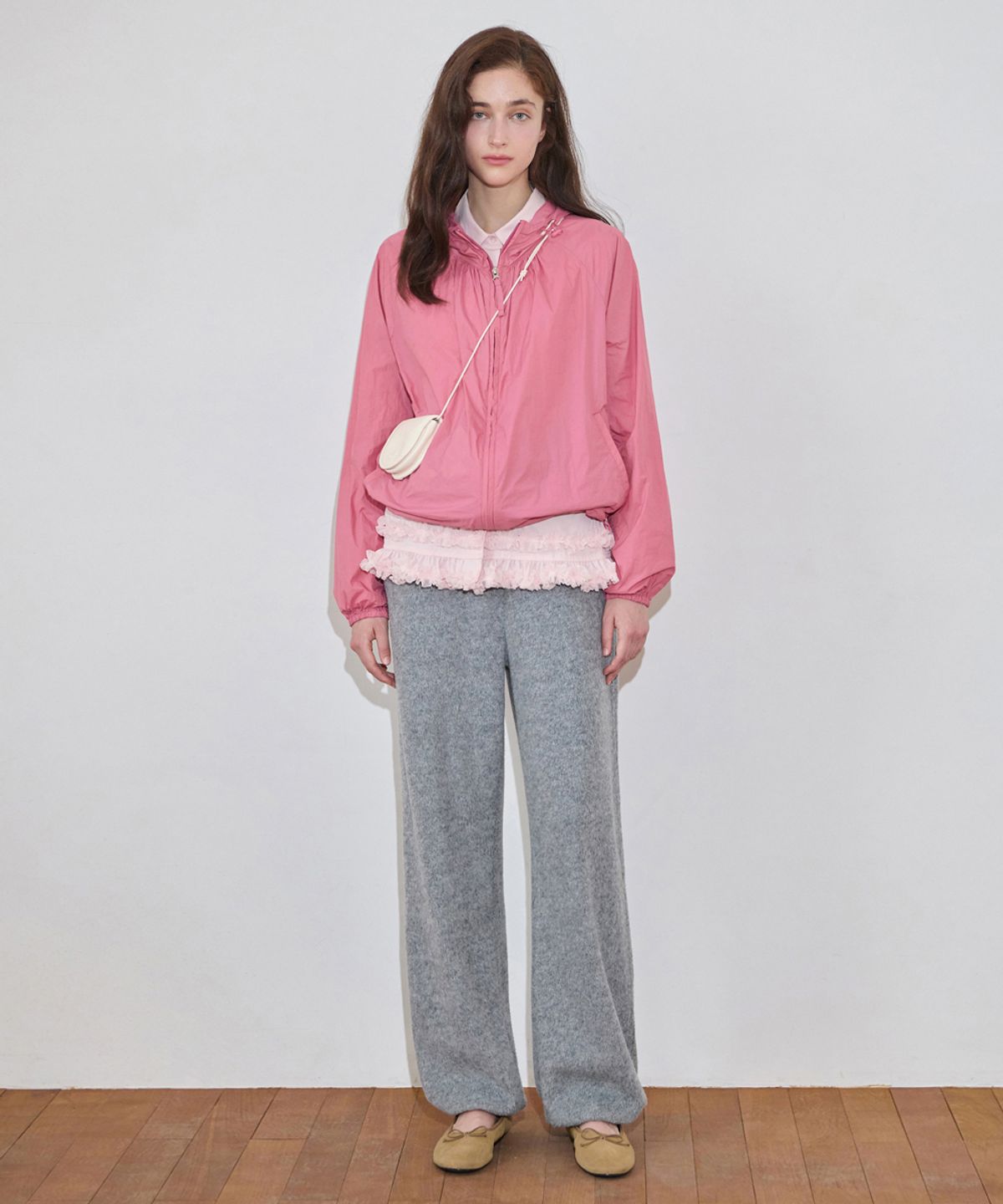 시눈(SINOON) Shirring Hoodie Windbreaker (Rose)