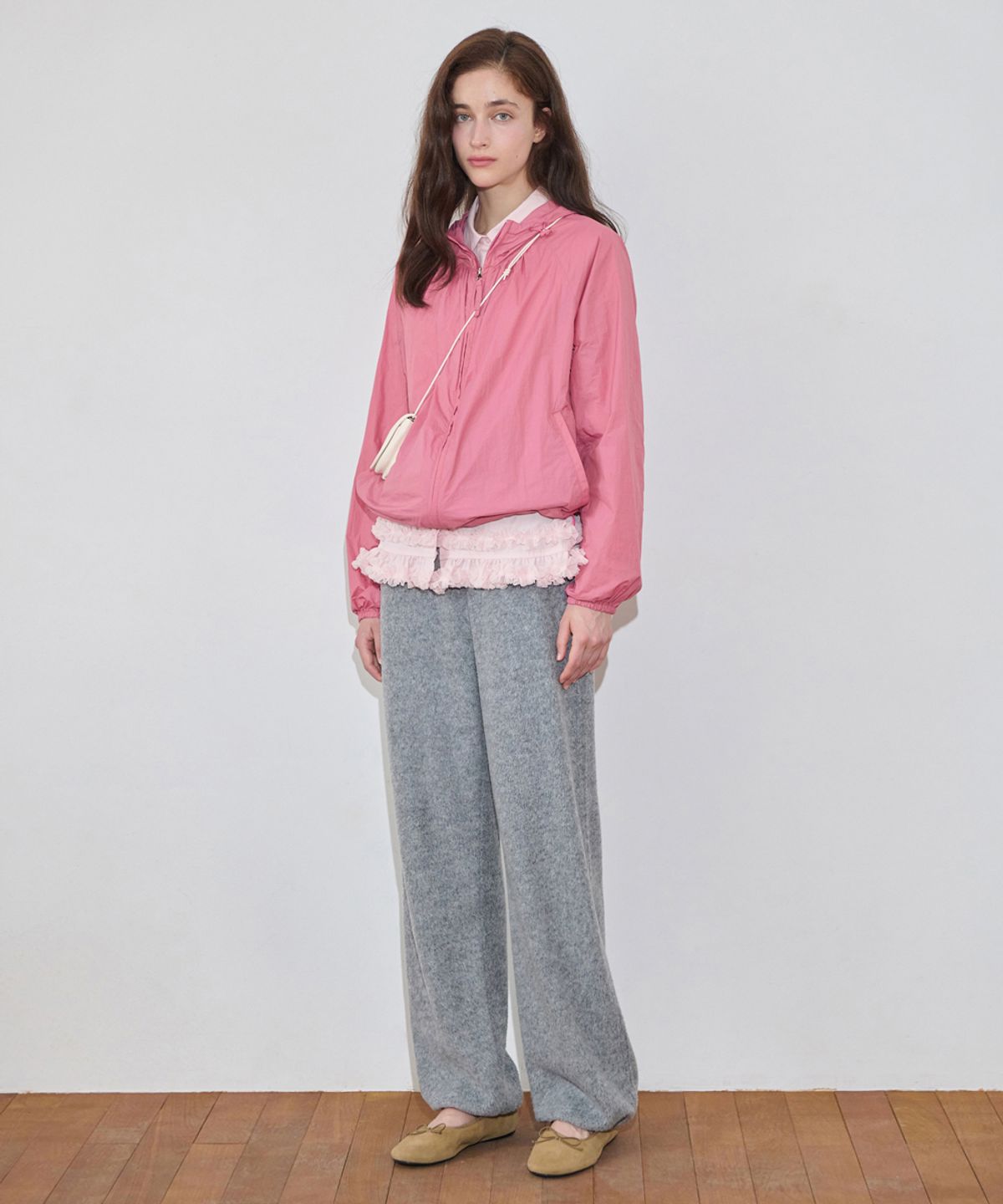 시눈(SINOON) Shirring Hoodie Windbreaker (Rose)