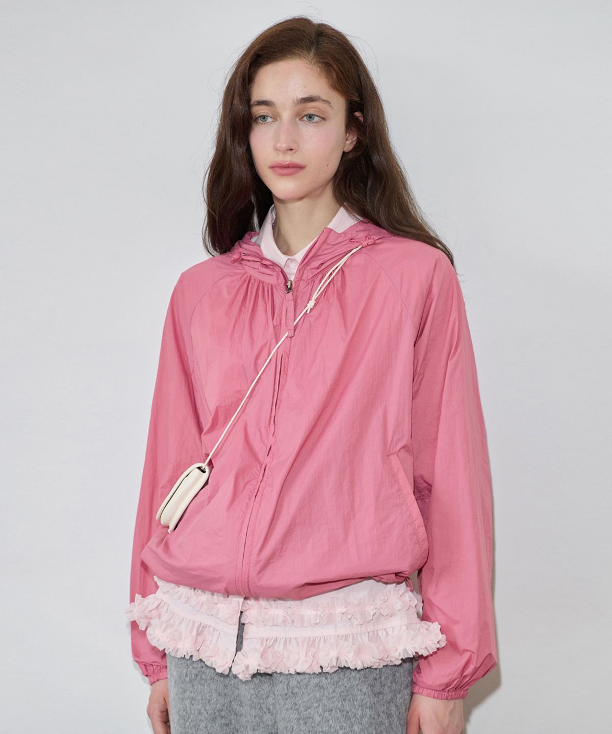 시눈(SINOON) Shirring Hoodie Windbreaker (Rose)