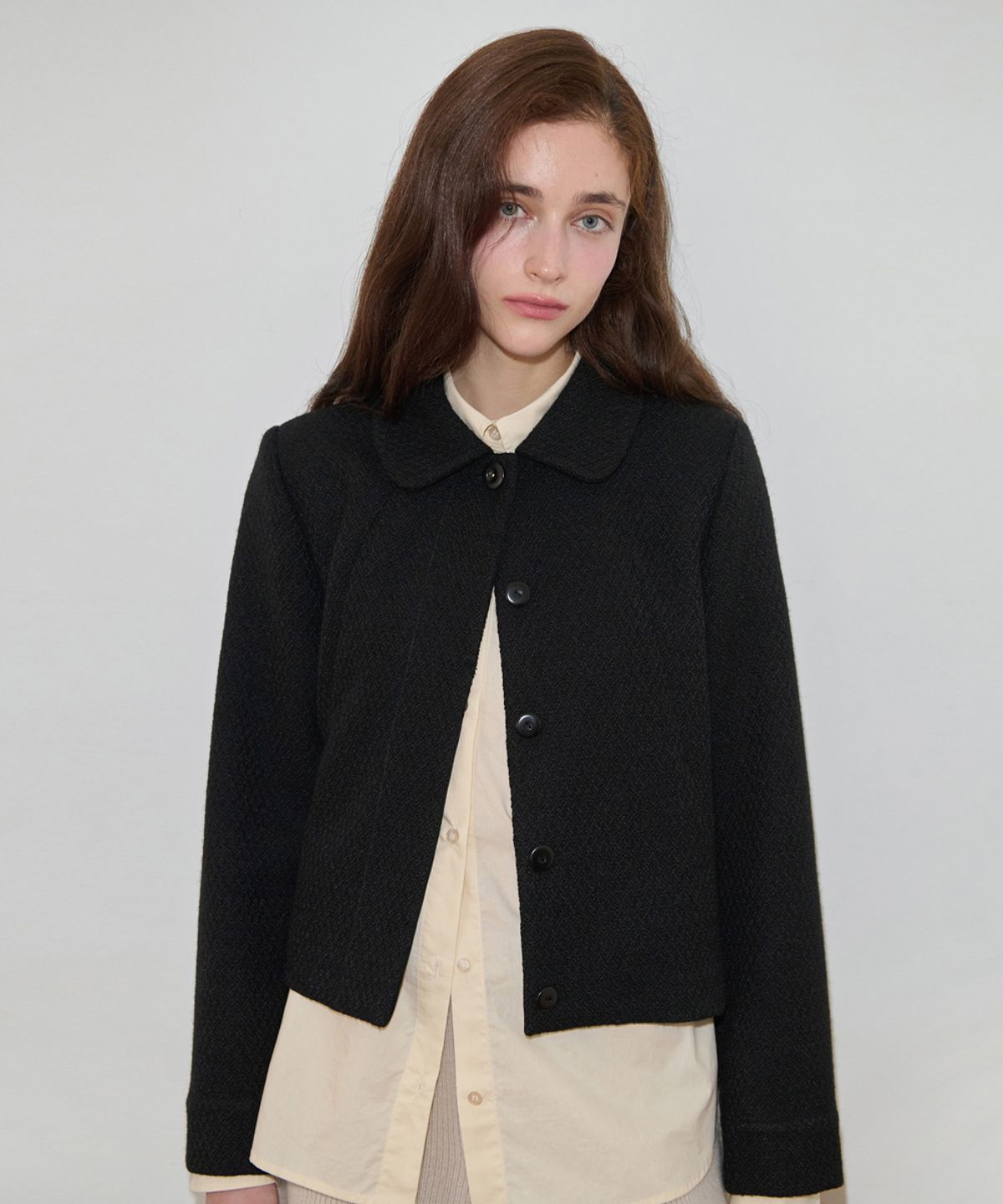 시눈(SINOON) Tweed Single Jacket (Black)