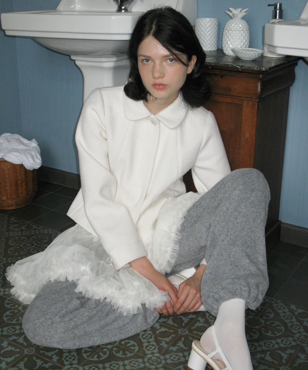 시눈(SINOON) Tweed Single Jacket (Cream)