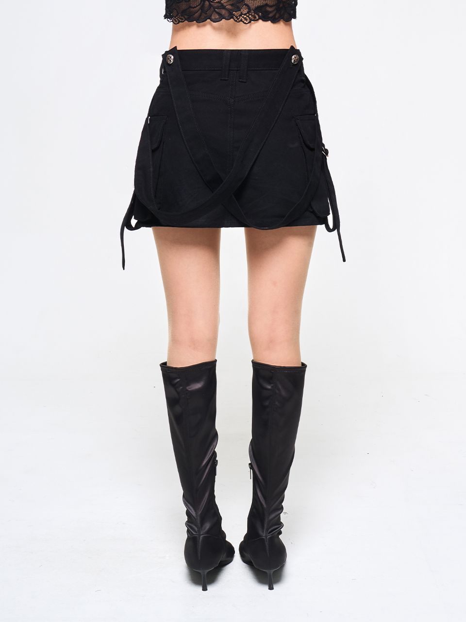 MUSINSA | L.E.E.Y CROSS STRAP CARGO SKIRT BLACK