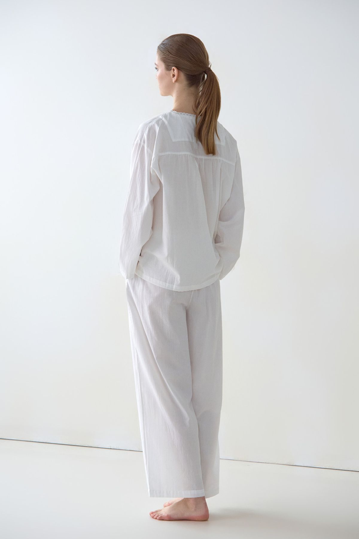 아워위(OURWE) 레이스 순면 긴팔 잠옷 세트 (2 colors)