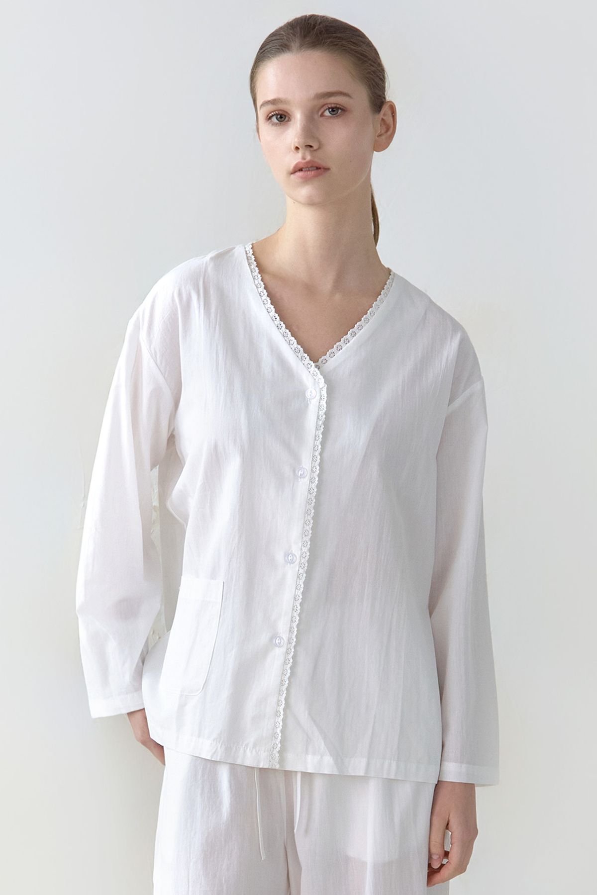 아워위(OURWE) 레이스 순면 긴팔 잠옷 세트 (2 colors)