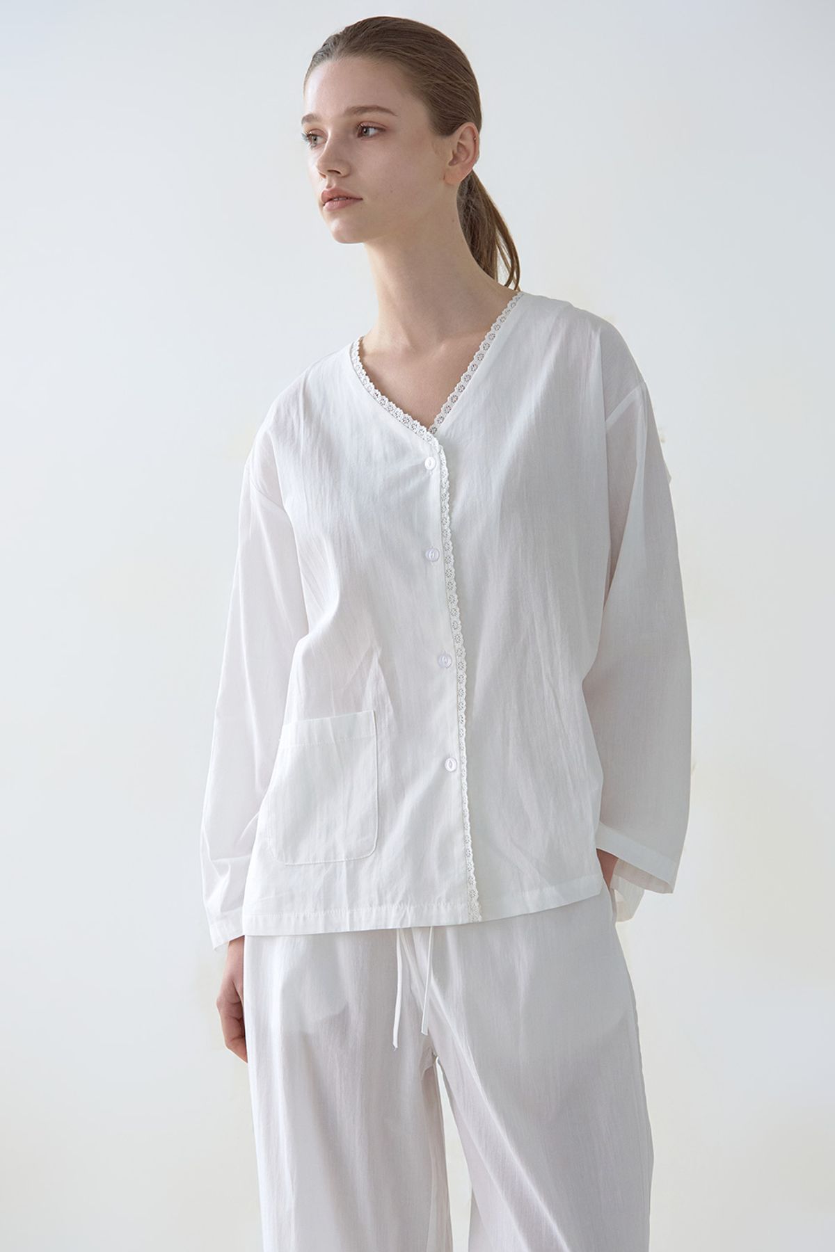 아워위(OURWE) 레이스 순면 긴팔 잠옷 세트 (2 colors)