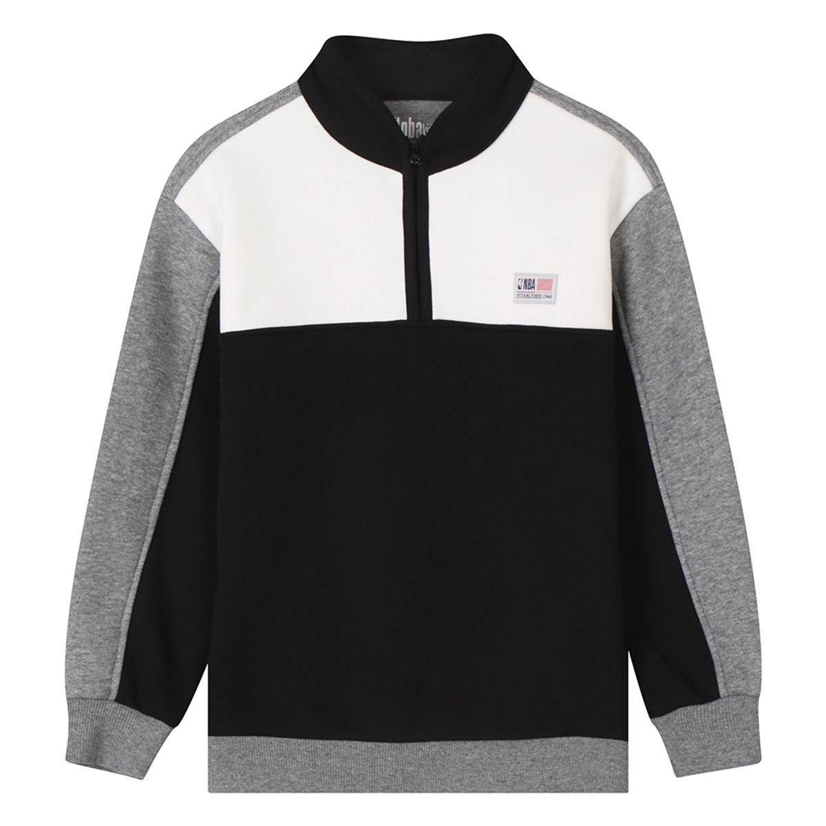 엔비에이 키즈(NBA KIDS) USA라벨 컬러블록 반집업 맨투맨(K243TS150P) 블랙