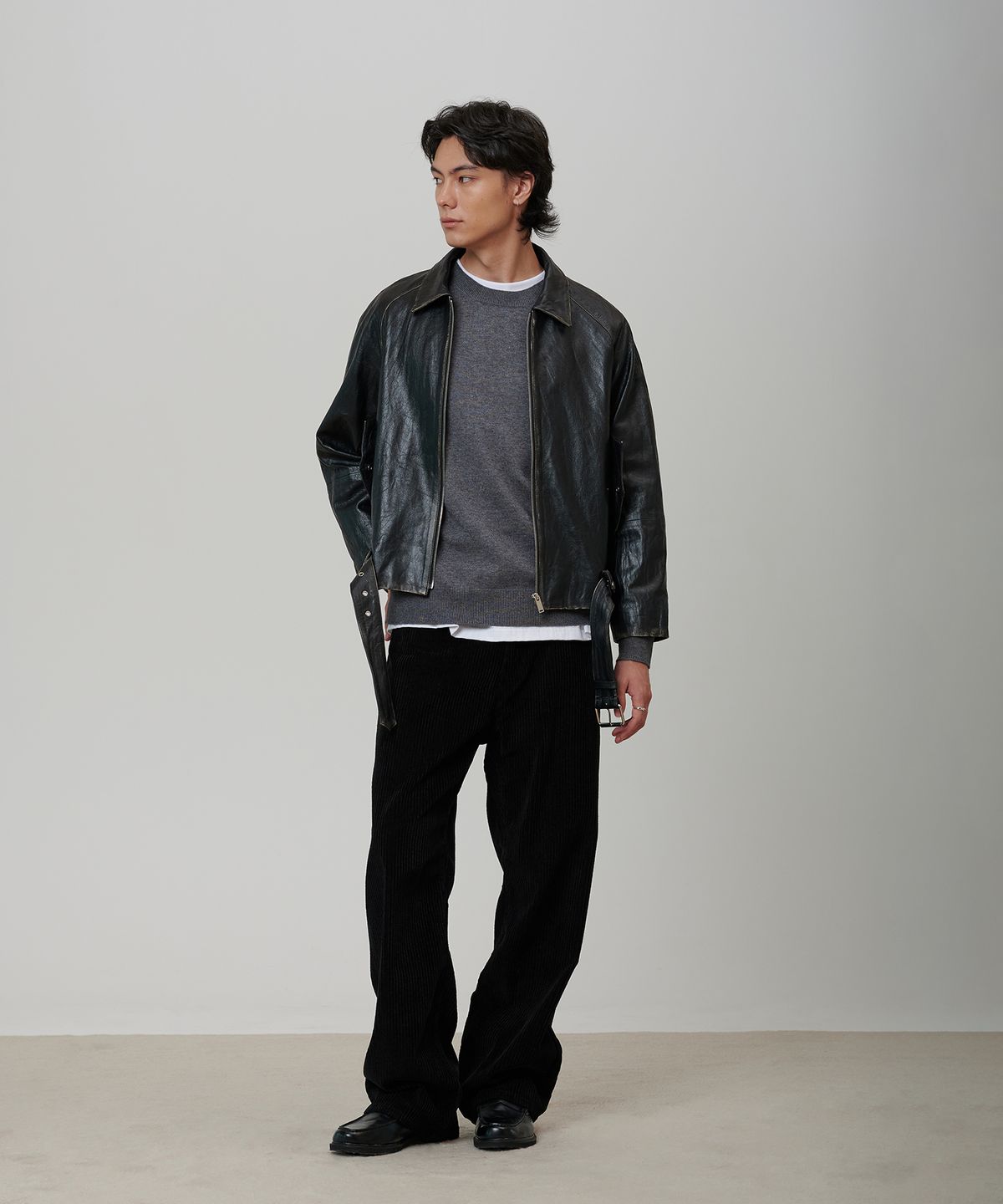 핀블랙(PINBLACK) (MEN) 코듀로이 와이드 팬츠 블랙