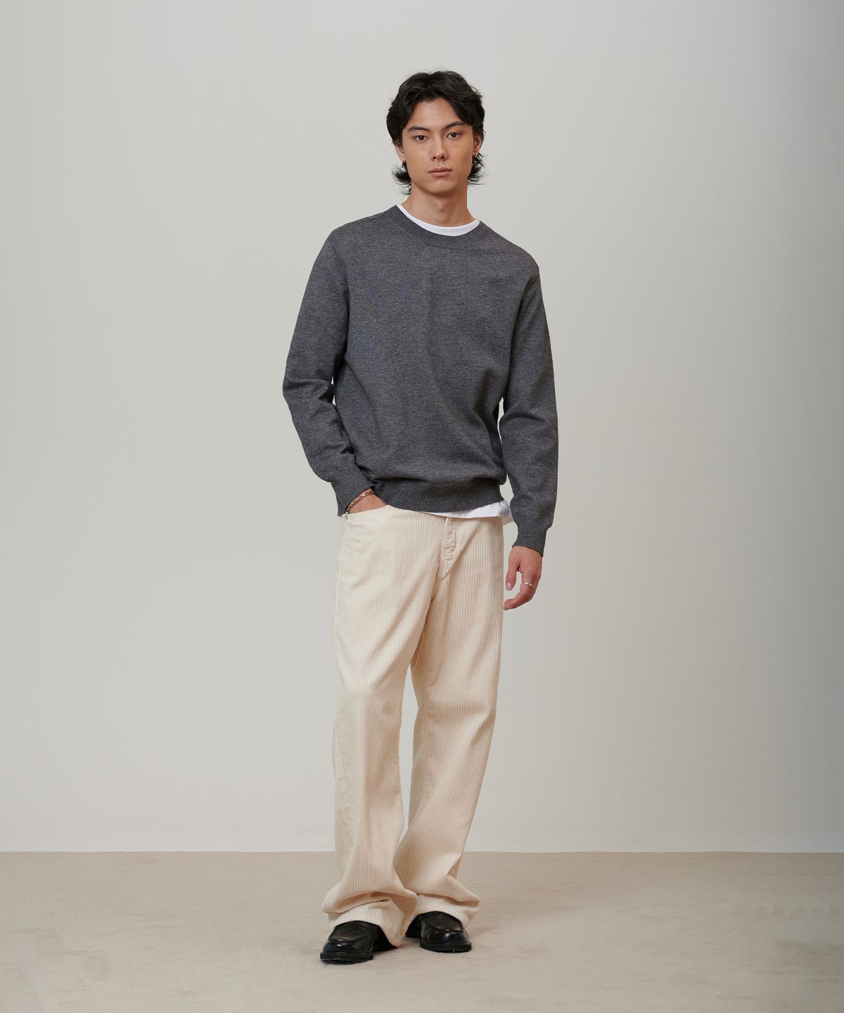 핀블랙(PINBLACK) (MEN) 코듀로이 와이드 팬츠 아이보리