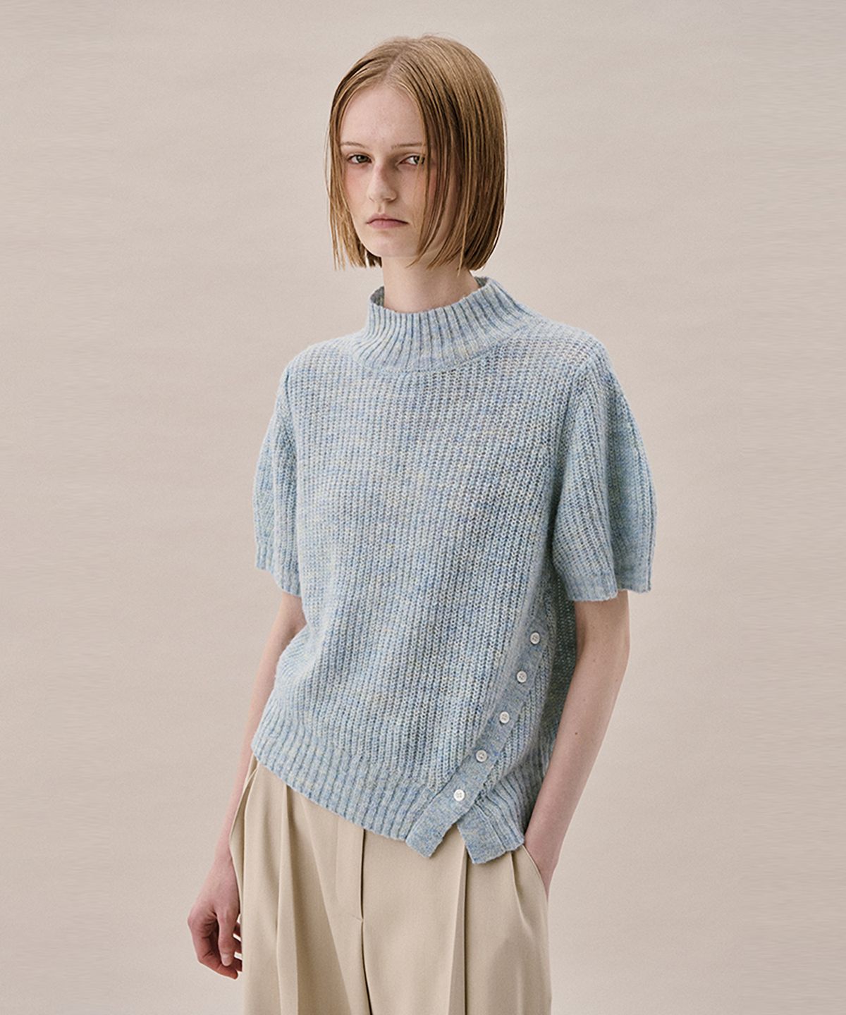 아위(AHWE) HALF SLEEVE SWEATER_SKY BLUE MELANGE
