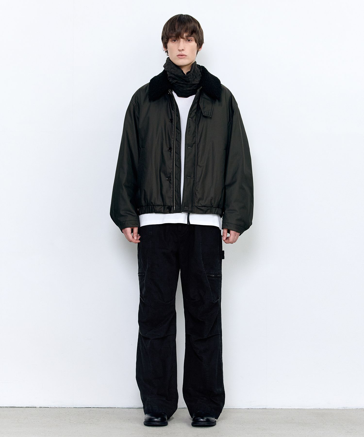 MUSINSA | INSILENCE Waxed shearling collar jacket BLACK