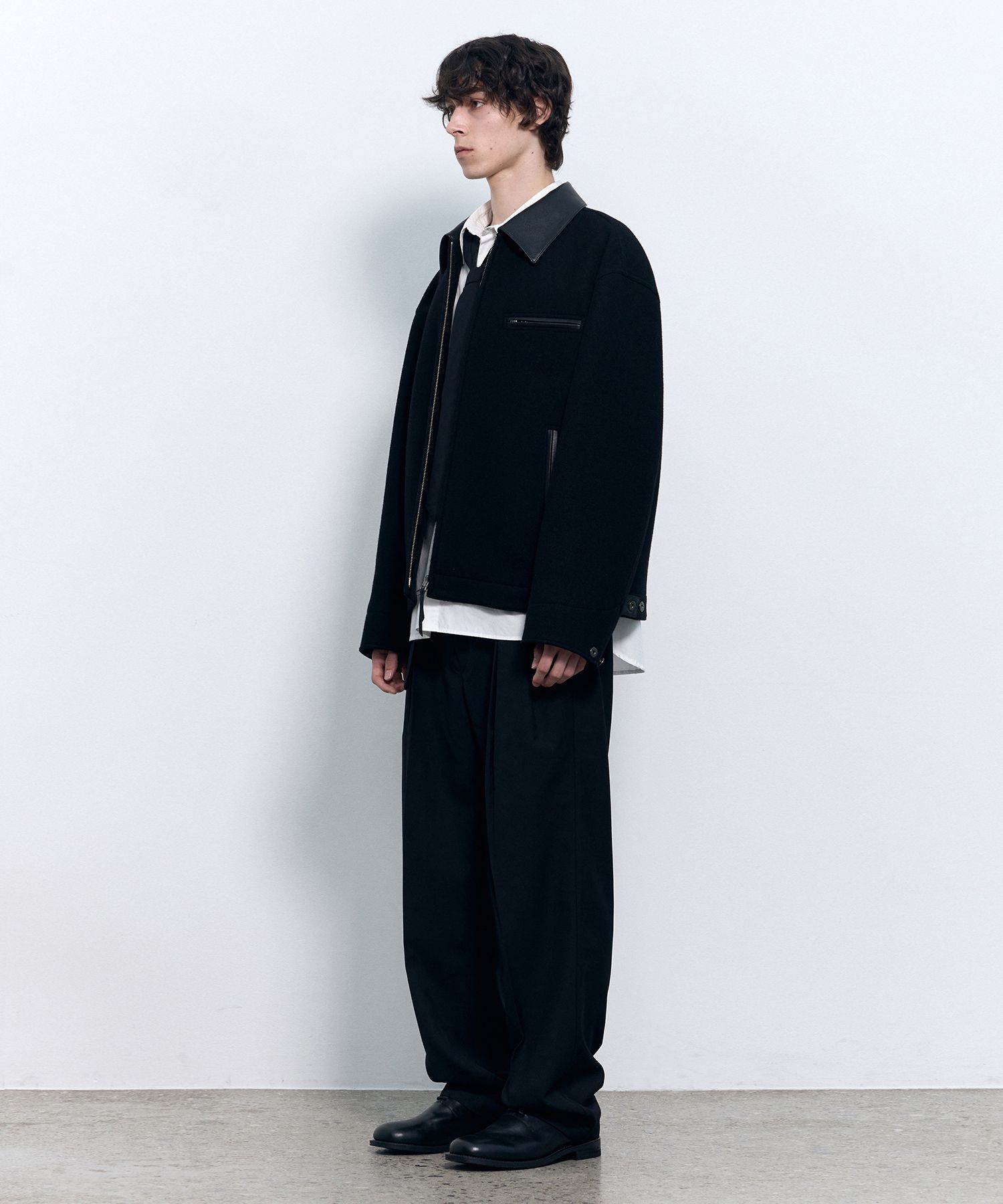 【insilence】Leather Patch Wool Jacket MUSINSA | INSILENCE Leather Patch Wool Work Jacket BLACK