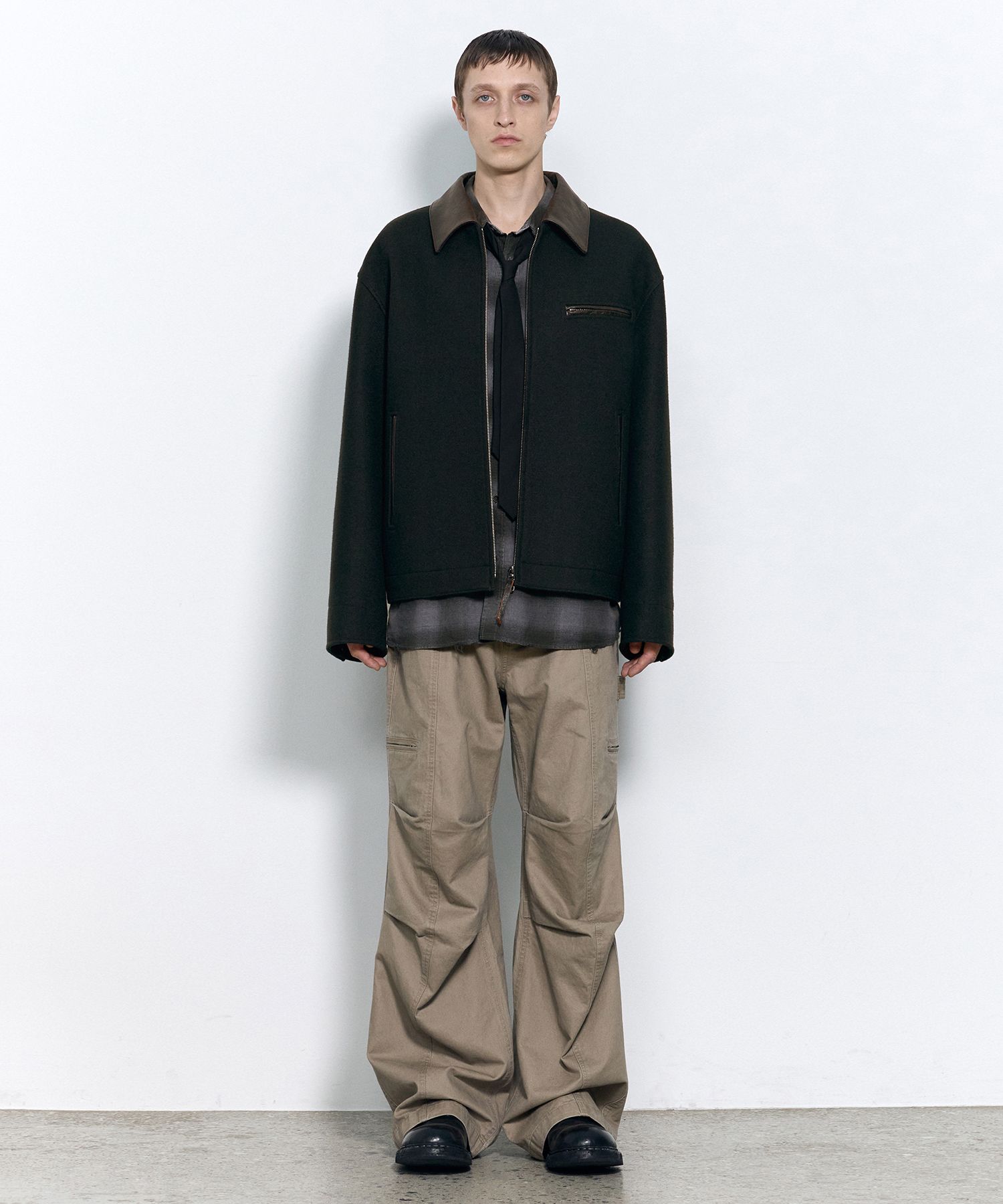 【insilence】Leather Patch Wool Jacket MUSINSA | INSILENCE Leather Patch Wool Work Jacket INK GREY