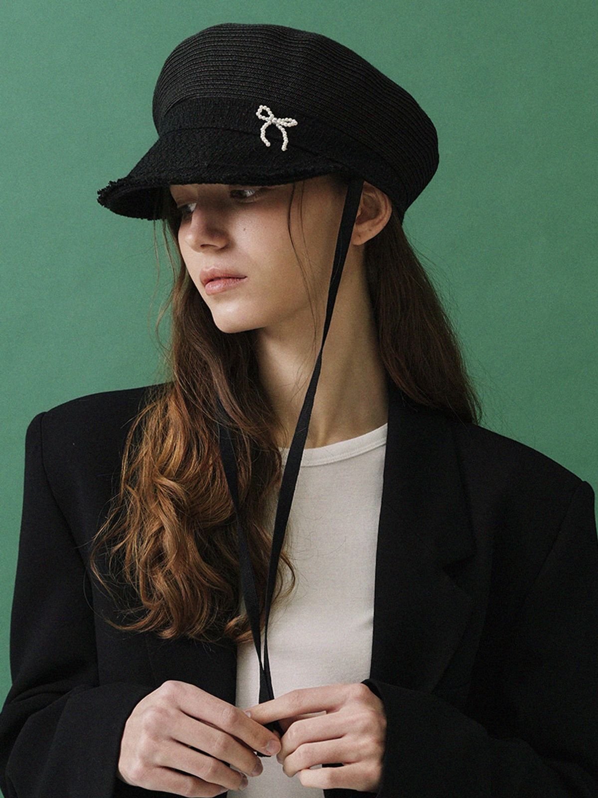 메르헨(MERCHEN) Pearl ribbon matroos cap_2color