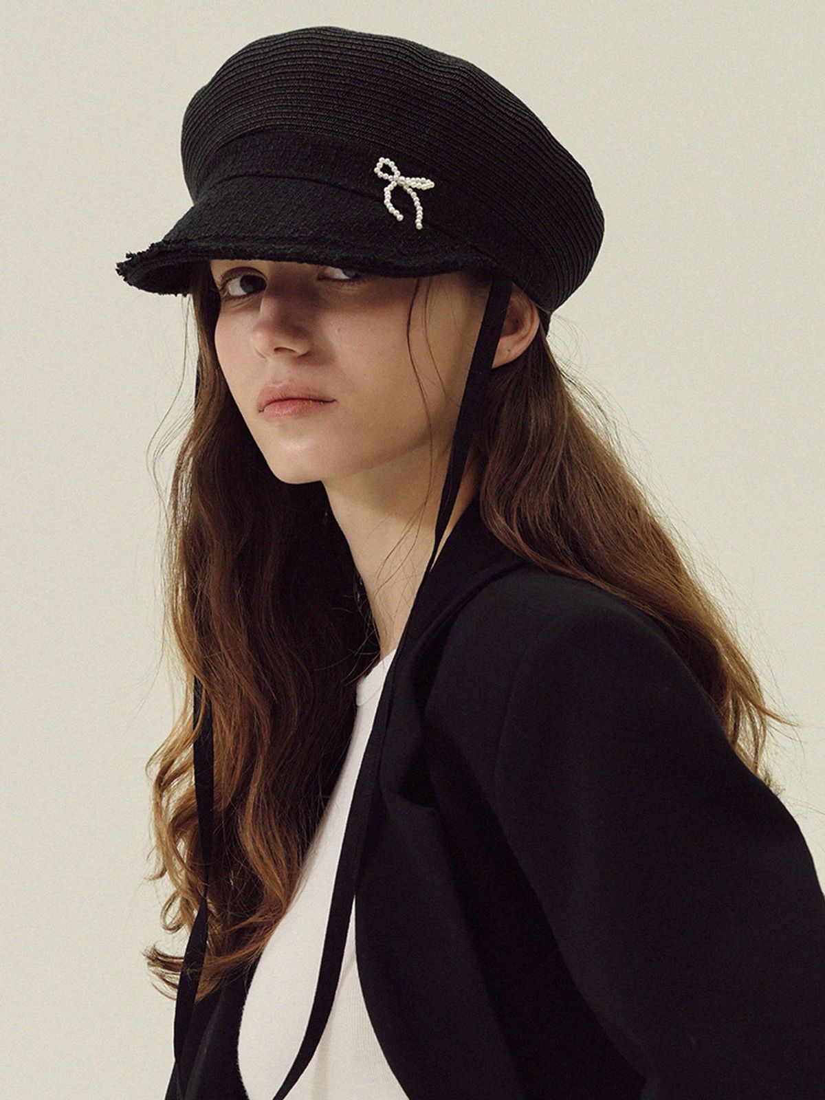 메르헨(MERCHEN) Pearl ribbon matroos cap_2color