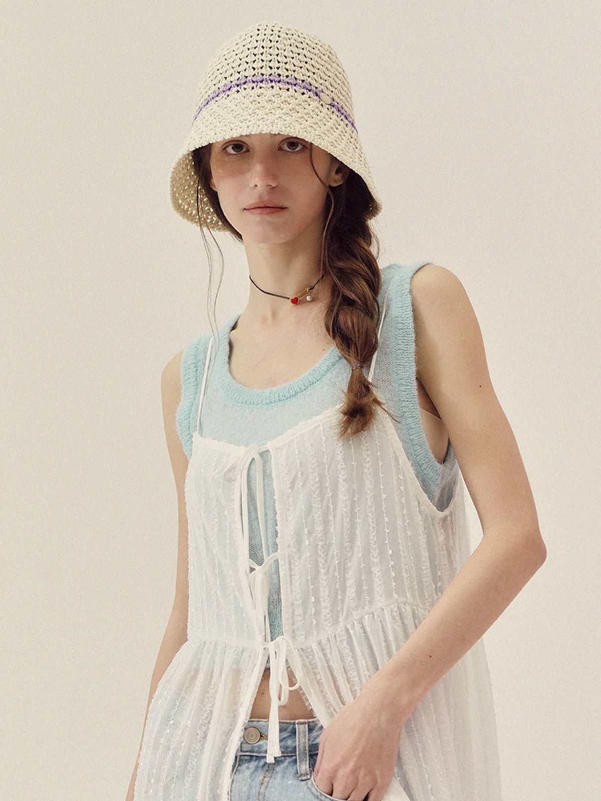 메르헨(MERCHEN) Edge color ribbon bucket hat_3color