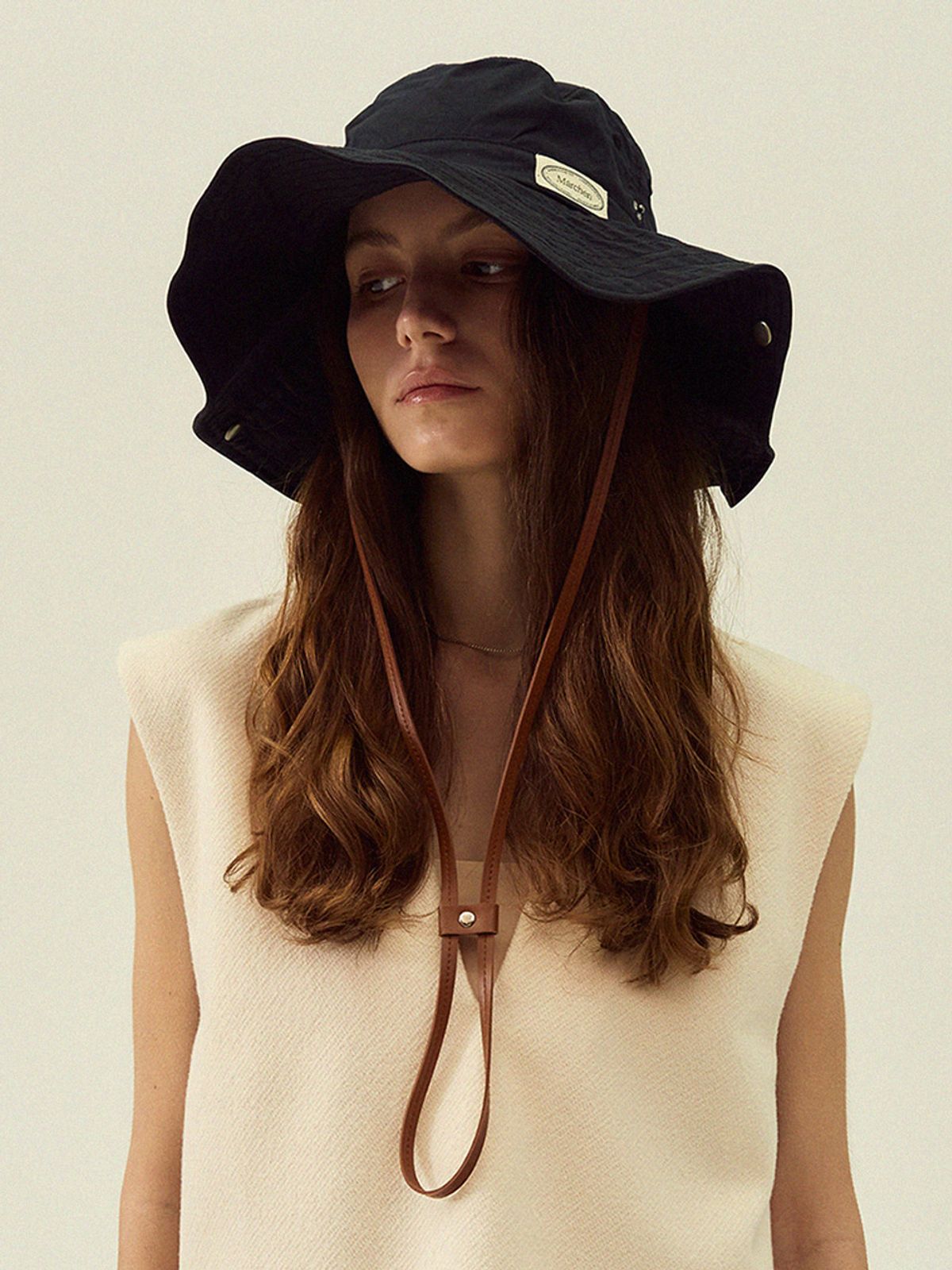 메르헨(MERCHEN) Leather strap safari bucket hat_5color