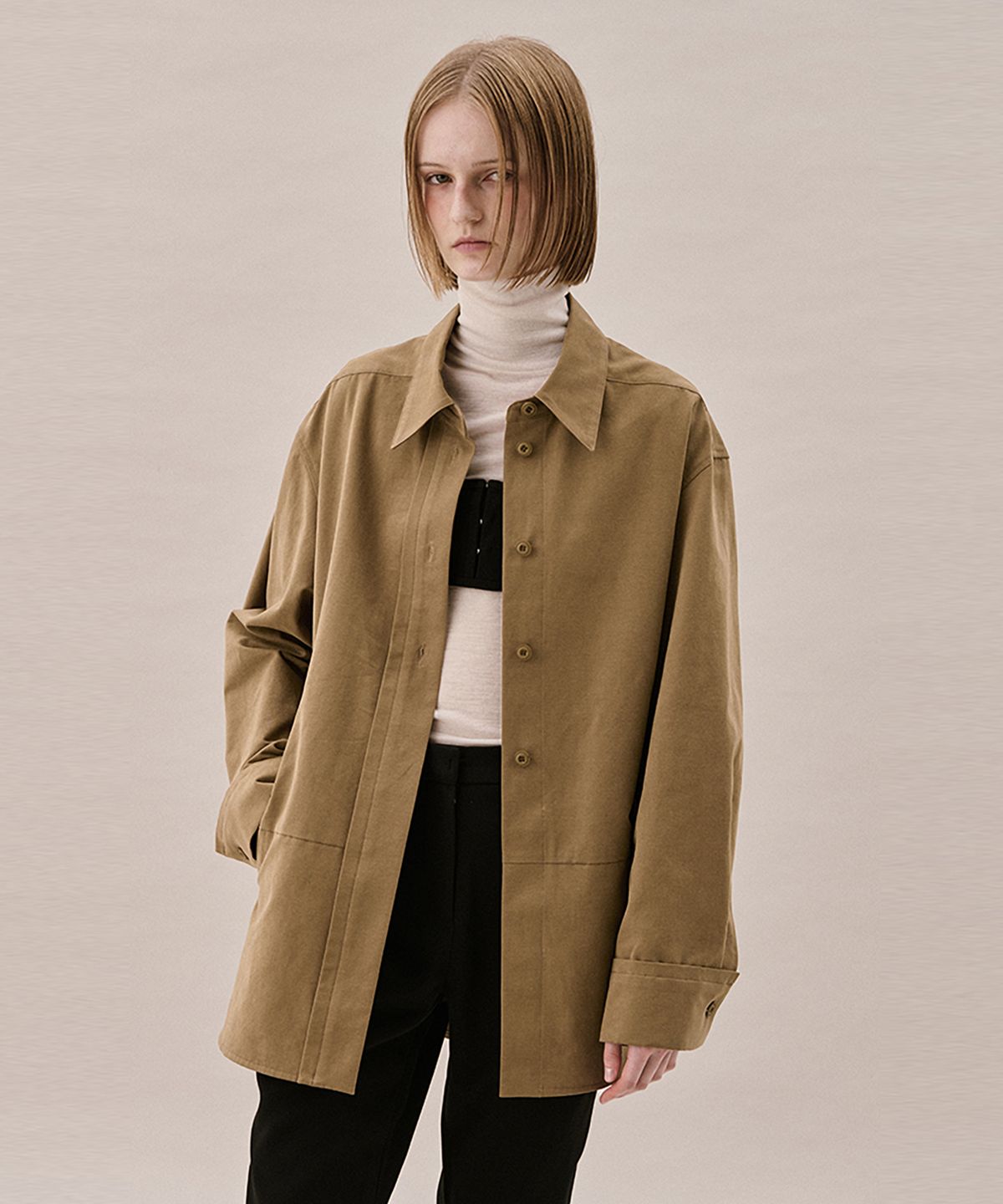아위(AHWE) COTTON BLEND OVERSHIRT_DARK BEIGE