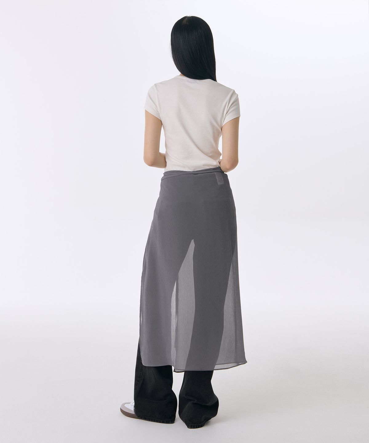 무신사 스탠다드 우먼(MUSINSA STANDARD WOMAN) 우먼즈 시어 크링클 레이어드 랩 스커트_롱 [그레이]