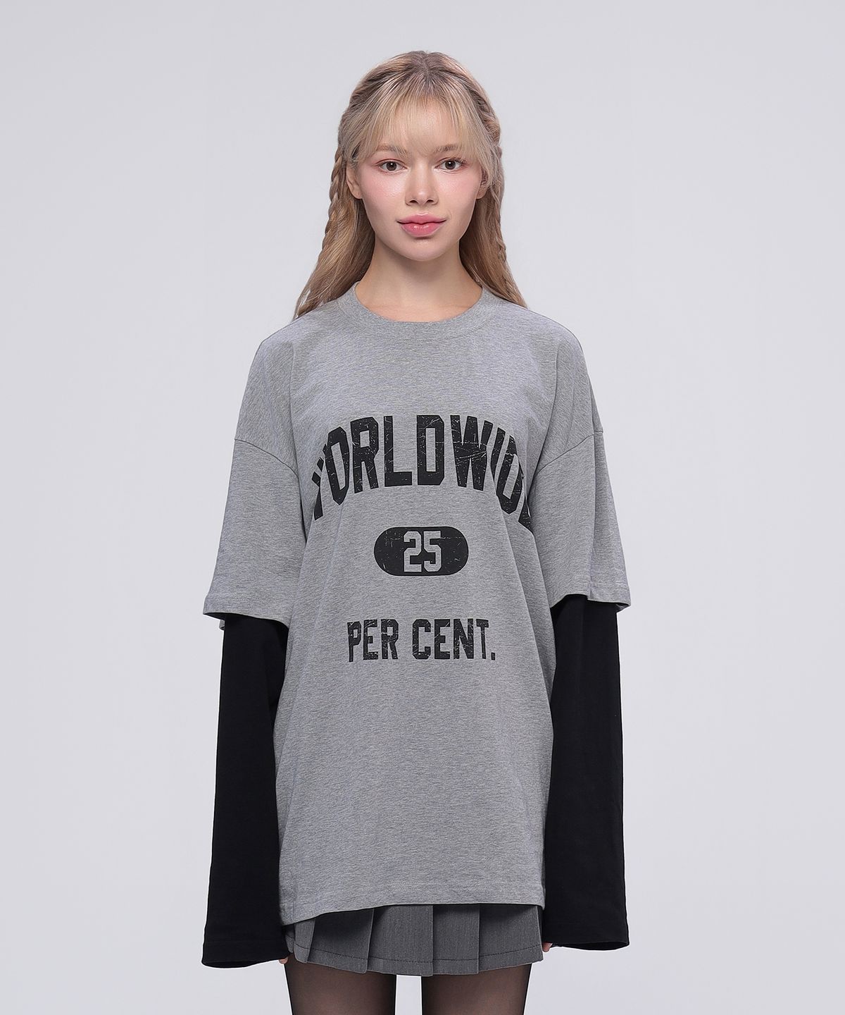 이십오퍼센테이지(25PERCENTAGE) 25P 월드와이드 로고 레이어드 긴팔티셔츠 25B41322MG