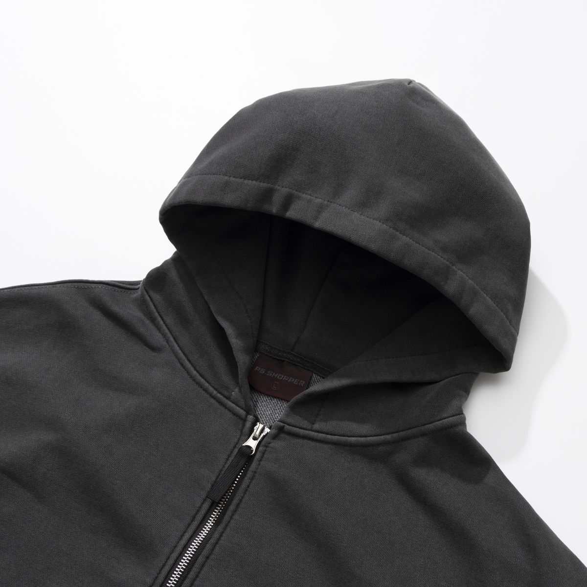 피에스쇼퍼(PSSHOPPER) 피그먼트 스몰로고 후드집업 [다크 그레이]