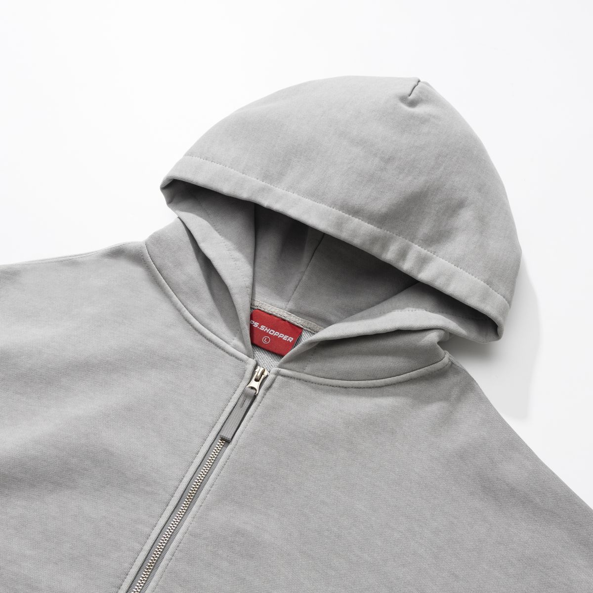 피에스쇼퍼(PSSHOPPER) 피그먼트 스몰로고 후드집업 [라이트 그레이]