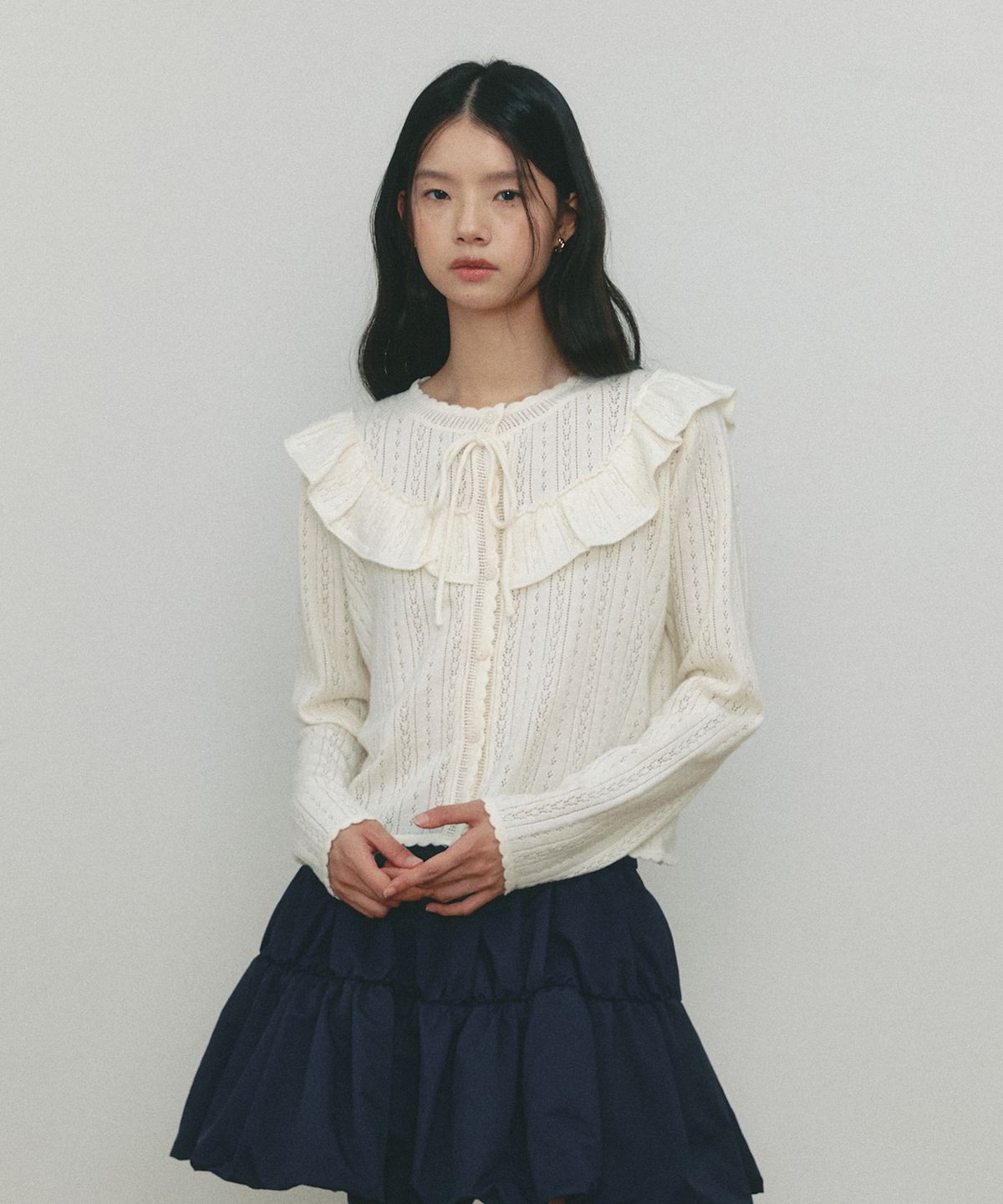 쎄미(SSEMI) LACE FRILL CARDIGAN(IV)
