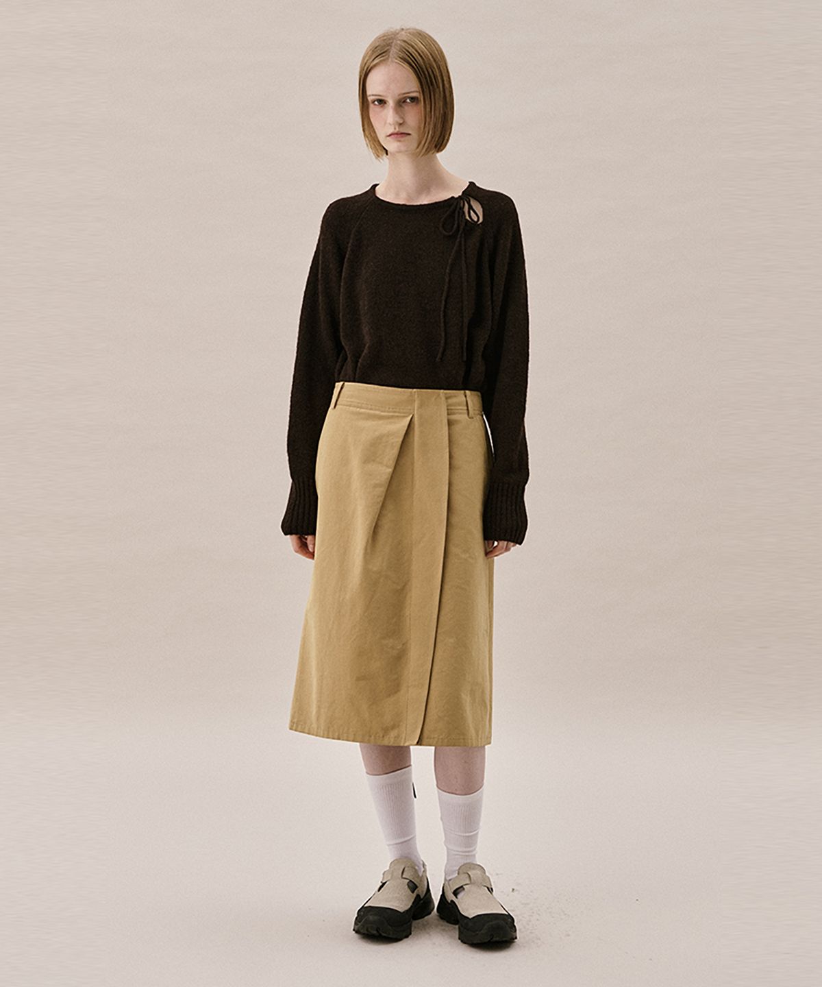 아위(AHWE) COTTON FLAP SKIRT_MUSTARD