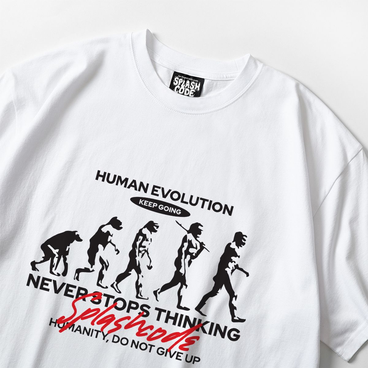 스플래시코드(SPLASHCODE) 반팔 티셔츠 화이트 - 진화(Human Evolution)