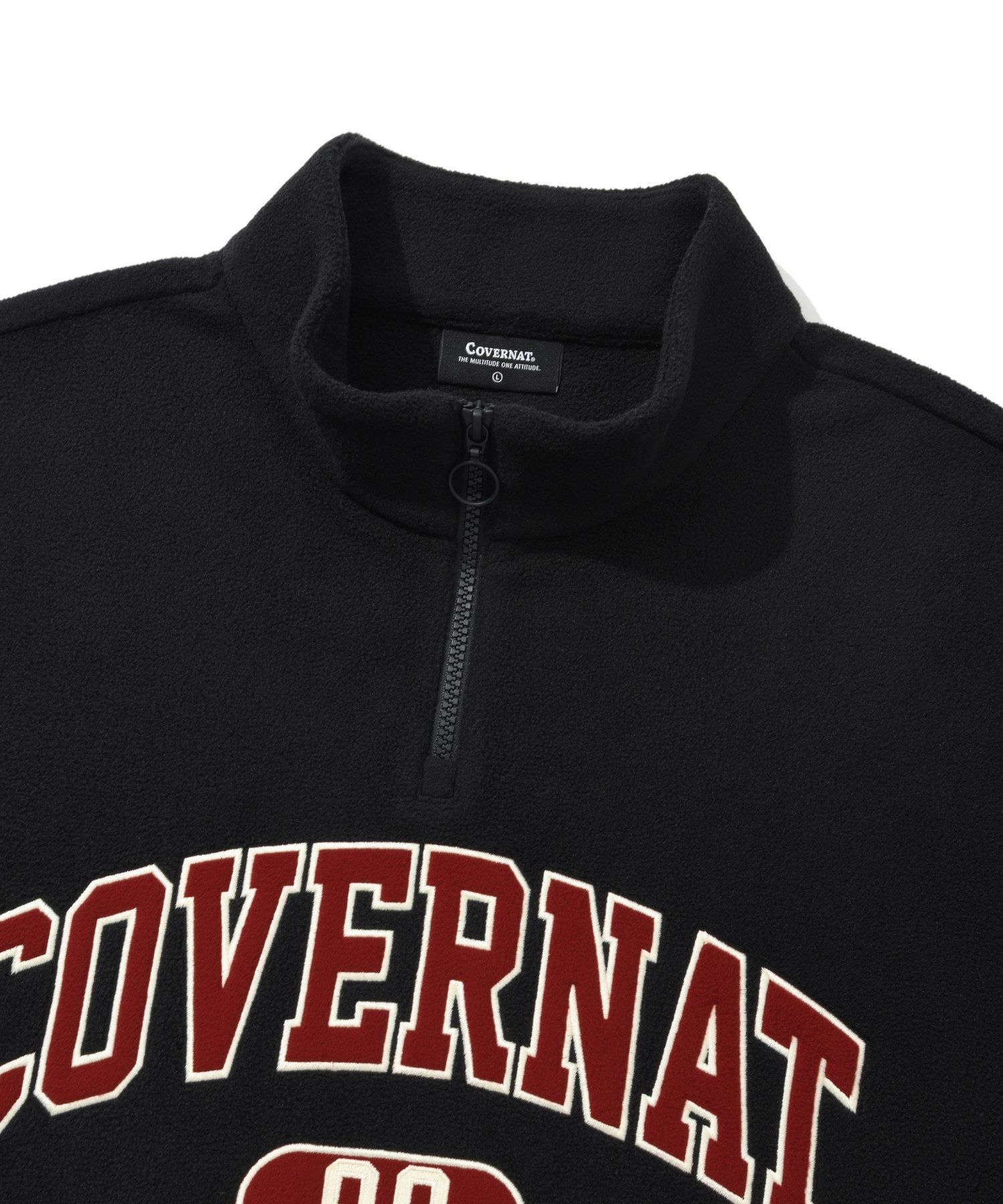 MUSINSA | COVERNAT Arch Logo Fleece Half Zip-Up Man to Man Black