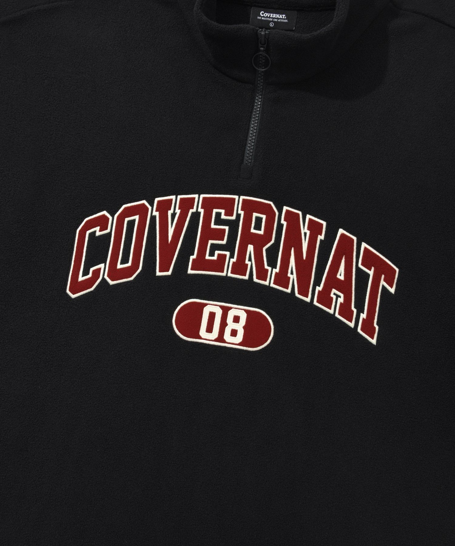 MUSINSA | COVERNAT Arch Logo Fleece Half Zip-Up Man to Man Black