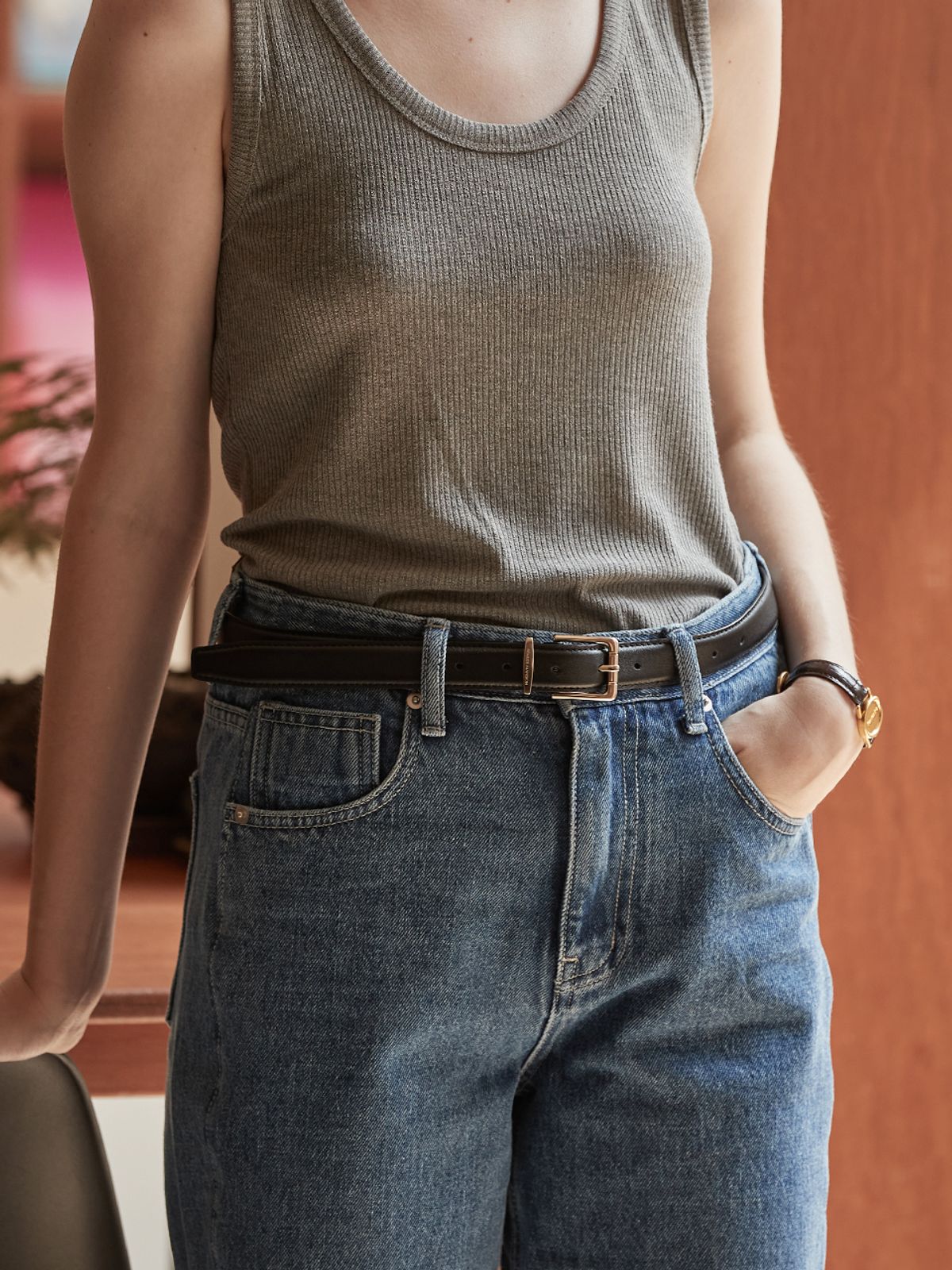 비뮤즈맨션(BEMUSE MANSION) Bemuse leather belt - Black