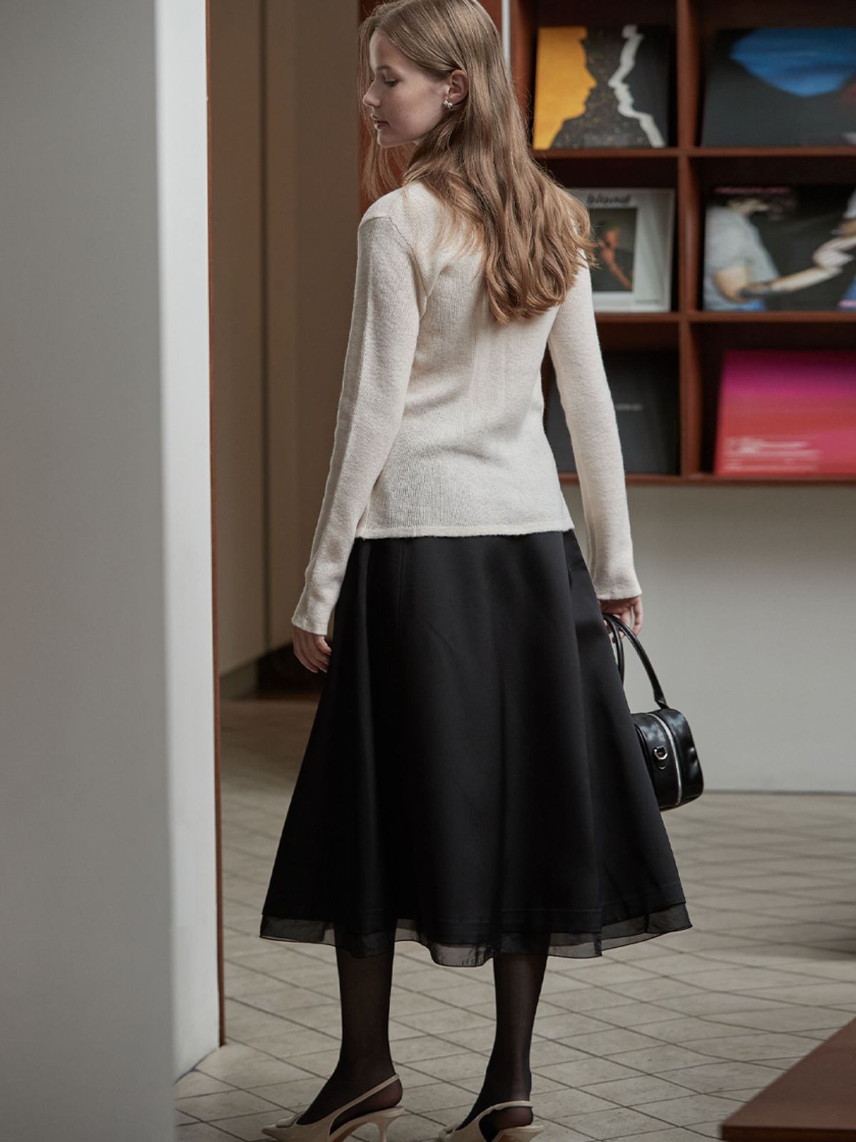 비뮤즈맨션(BEMUSE MANSION) Ribbon layered cardigan - Pearled ivory