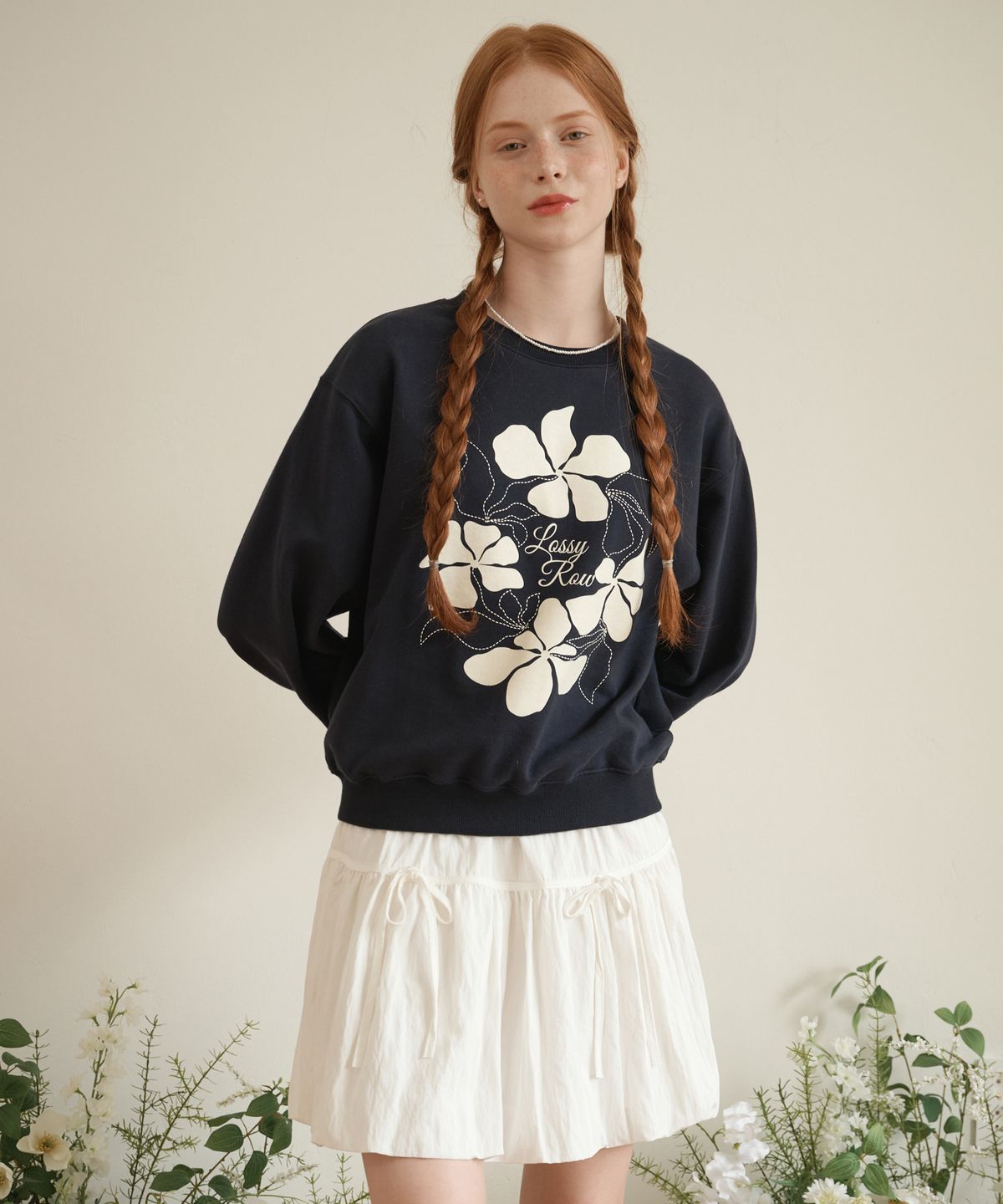 로시로우(LOSSYROW) Big Flower Sweatshirt Navy