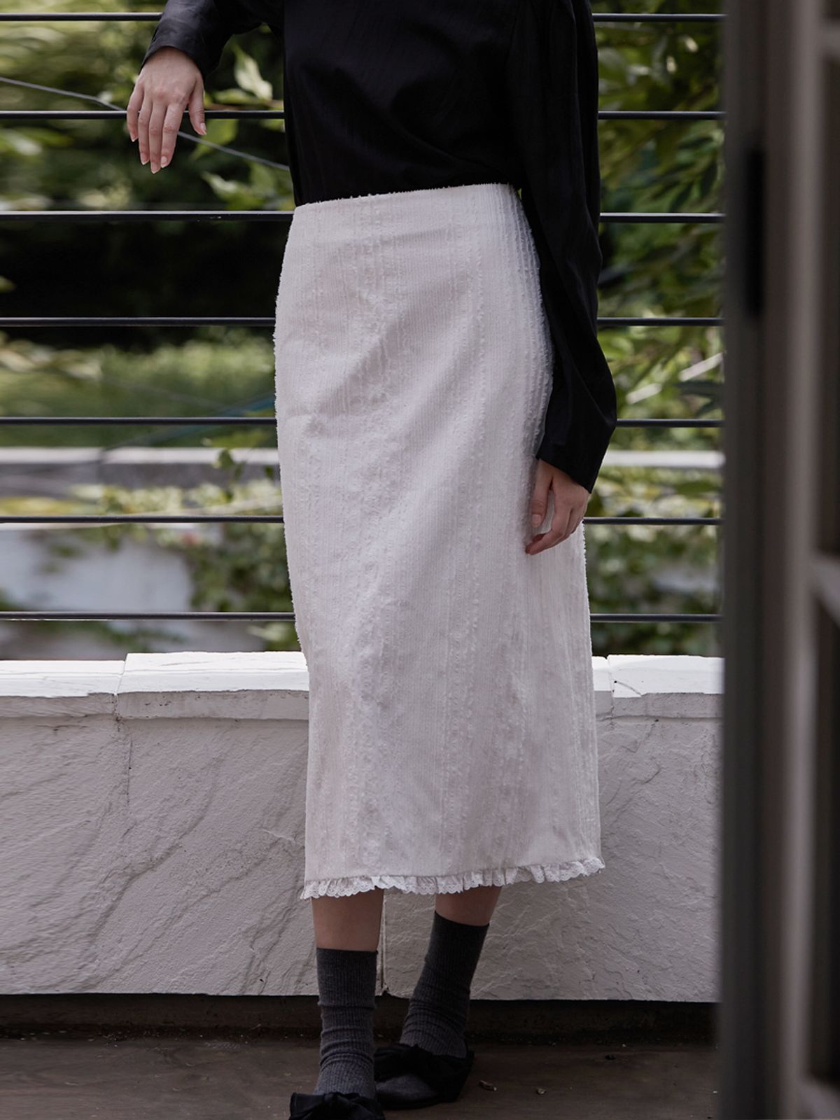 비뮤즈맨션(BEMUSE MANSION) Fringe lace frill skirt - Olive Brown