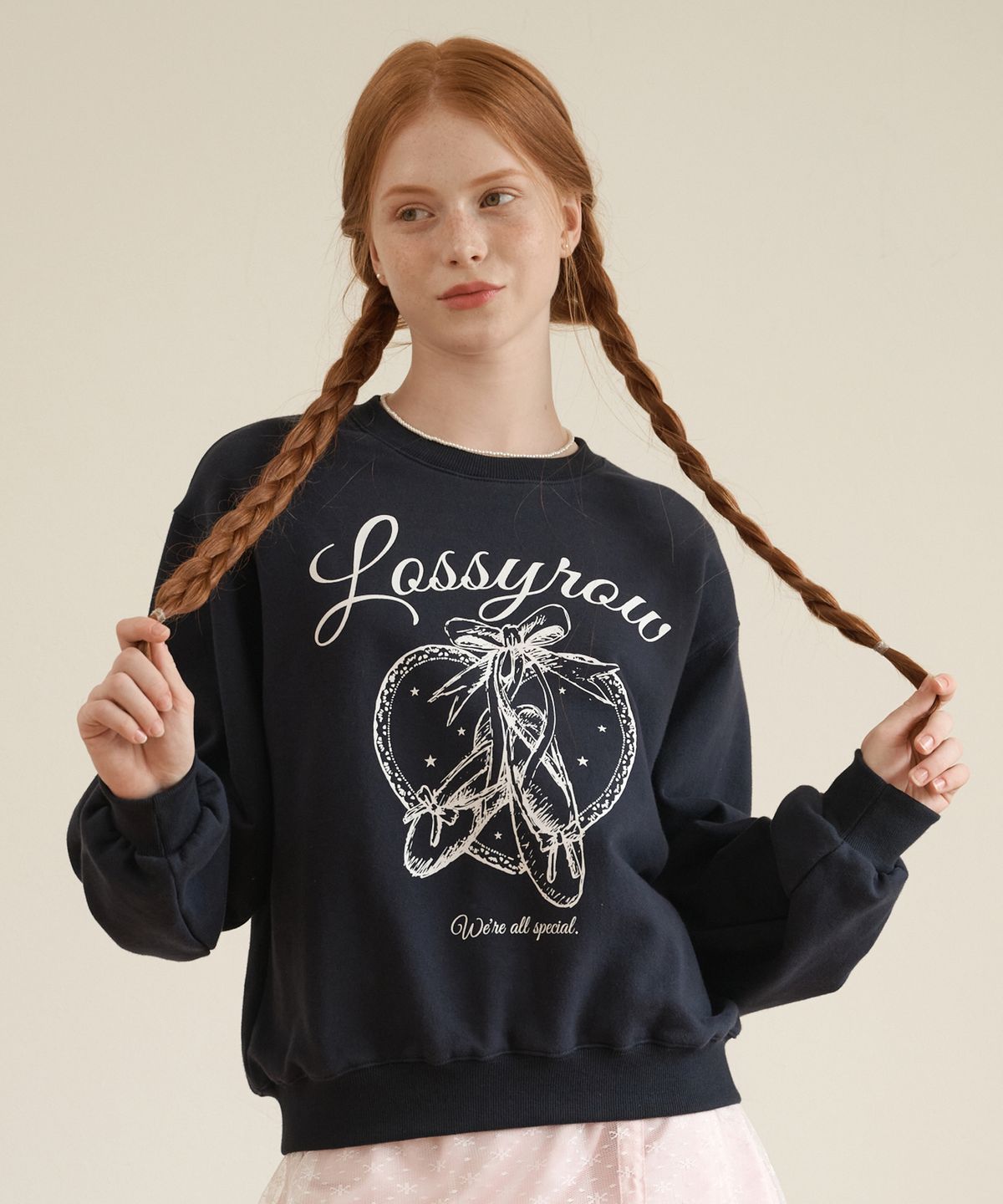 로시로우(LOSSYROW) Heart flats sweatshirt Navy