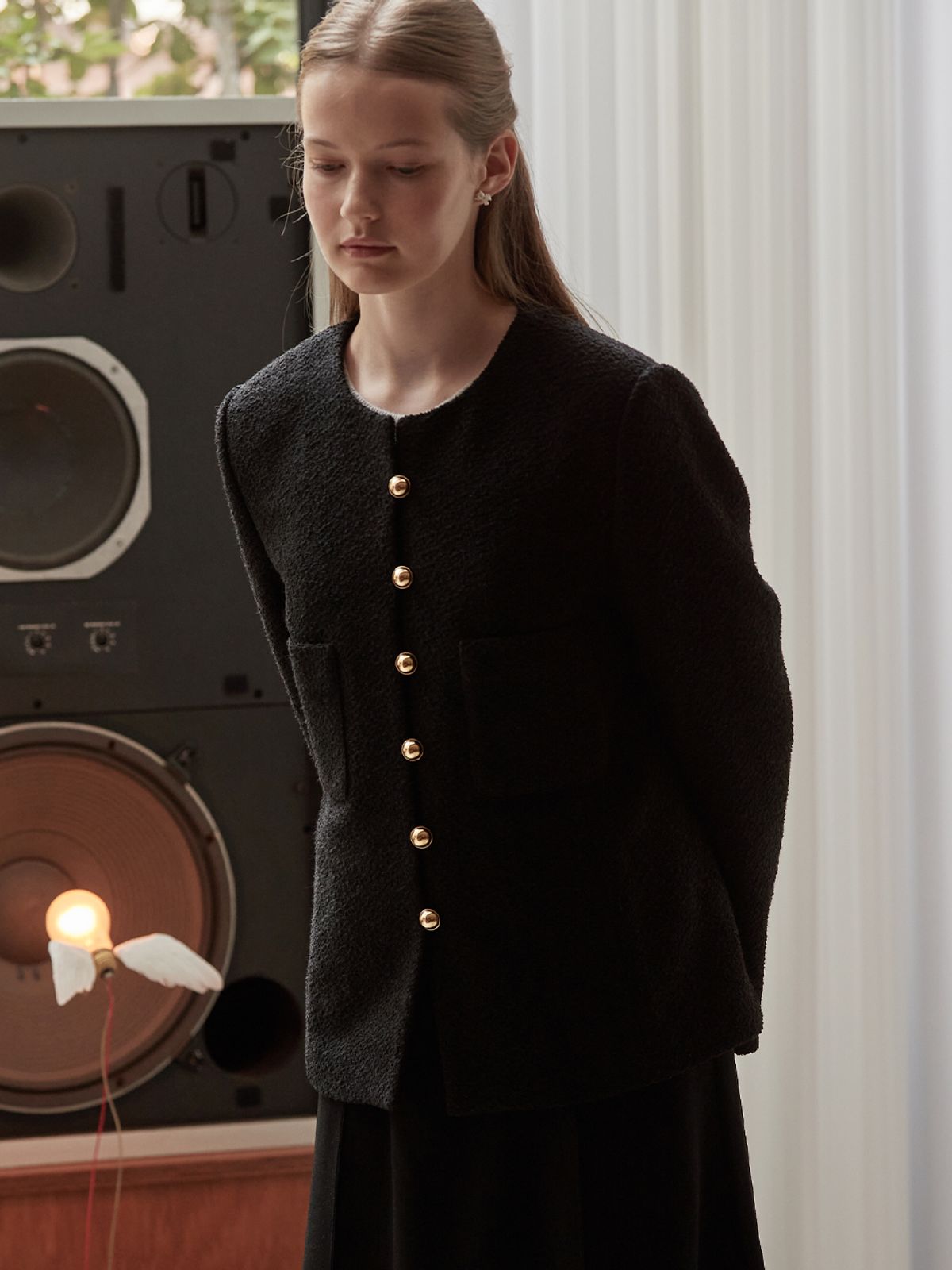 비뮤즈맨션(BEMUSE MANSION) Boucle tweed jacket - Black