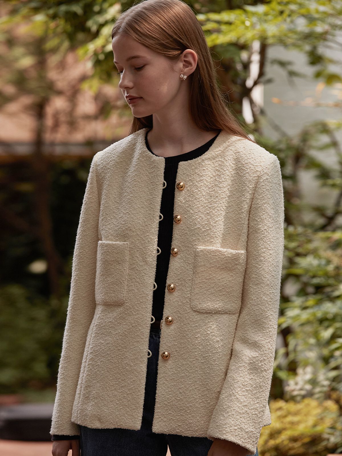 비뮤즈맨션(BEMUSE MANSION) Boucle tweed jacket - Black