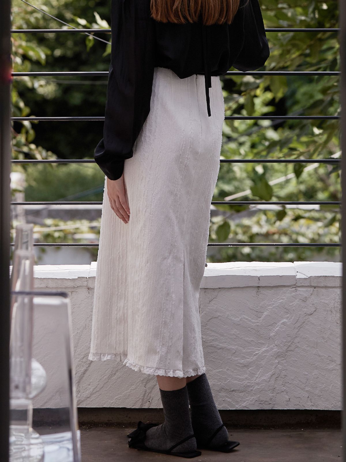 비뮤즈맨션(BEMUSE MANSION) Fringe lace frill skirt - Off white