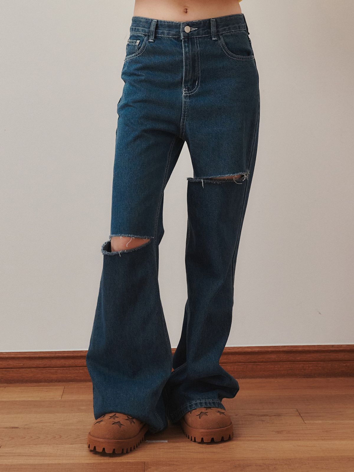 플리즈프로젝트(PLZPROJECT) RELAXED BOOT CUT DENIM, BLUE