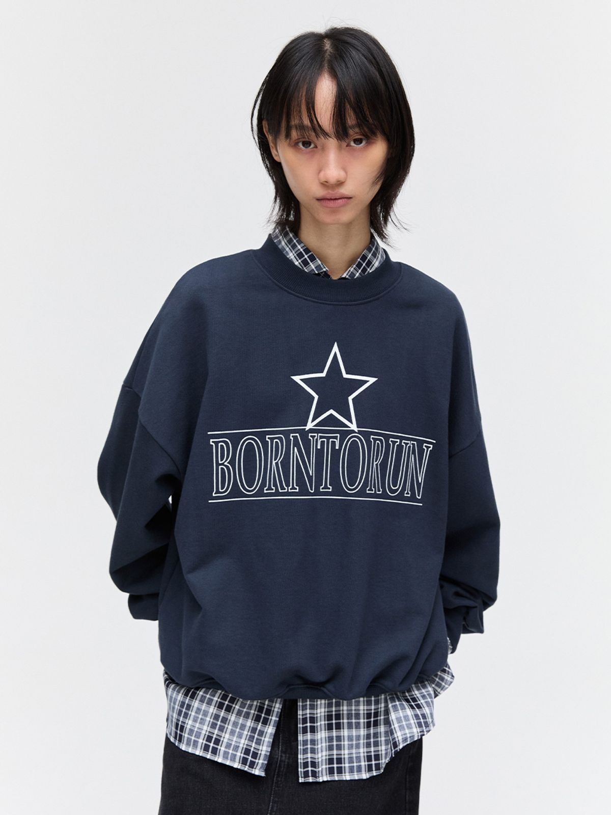 플리즈프로젝트(PLZPROJECT) BORN TO RUN SWEAT SHIRT, NAVY