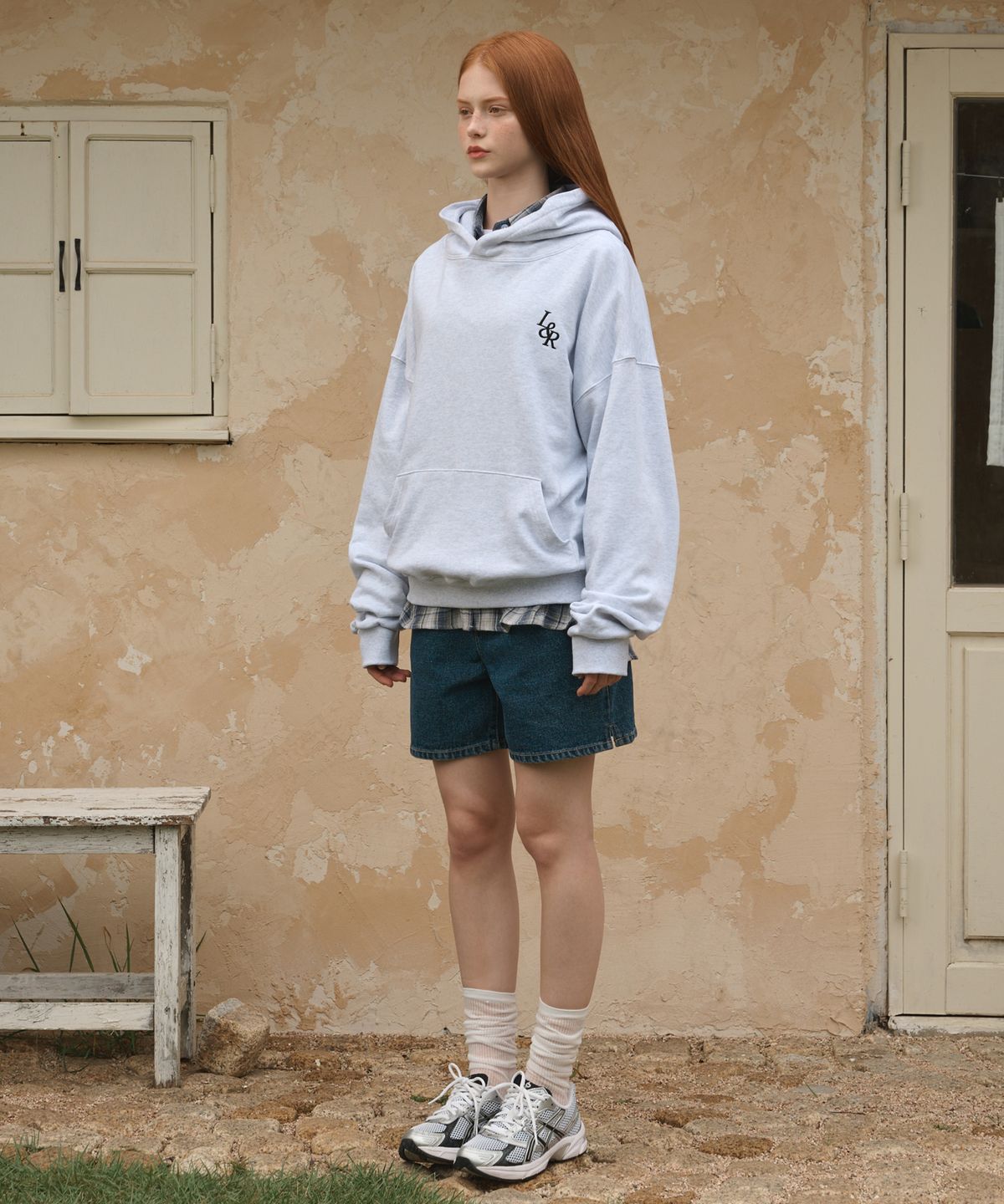 로시로우(LOSSYROW) L&R signature hood White Melange