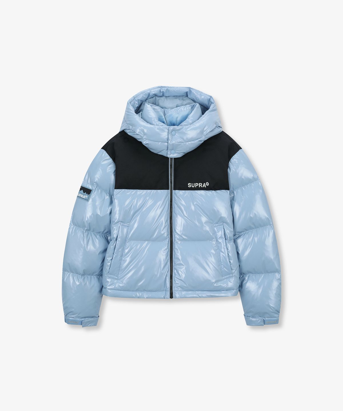 수프라(SUPRA) 여성 자가드 배색 숏 다운 자켓(BLUE)