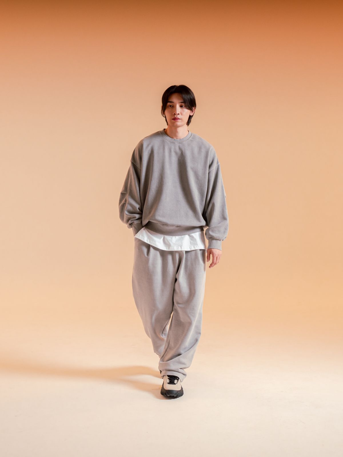 피에스쇼퍼(PSSHOPPER) [2 Pack] 피그먼트 원턱 와이드 팬츠 세트 [라이트 그레이]