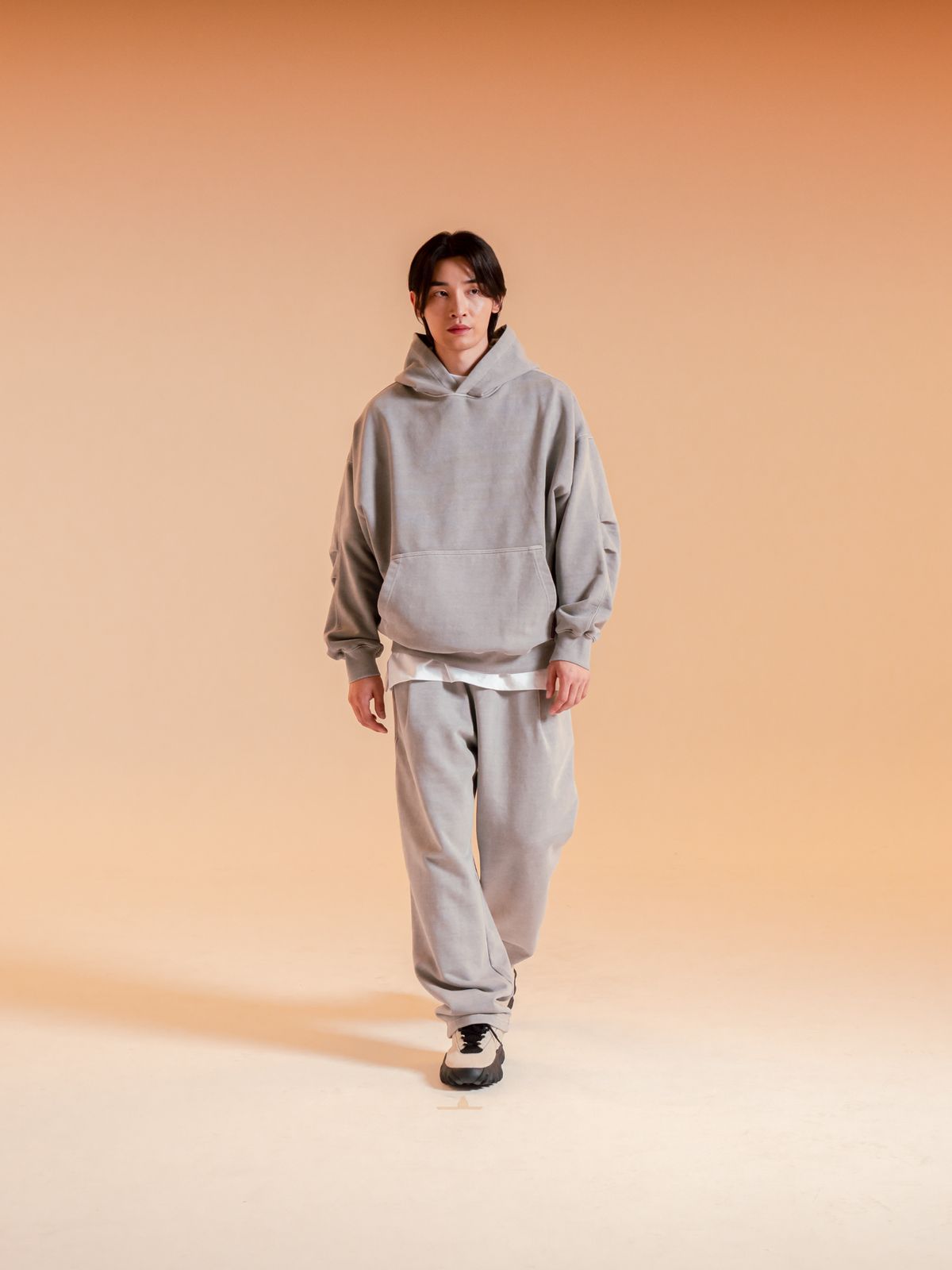 피에스쇼퍼(PSSHOPPER) [2 Pack] 피그먼트 원턱 와이드 팬츠 세트 [라이트 그레이]